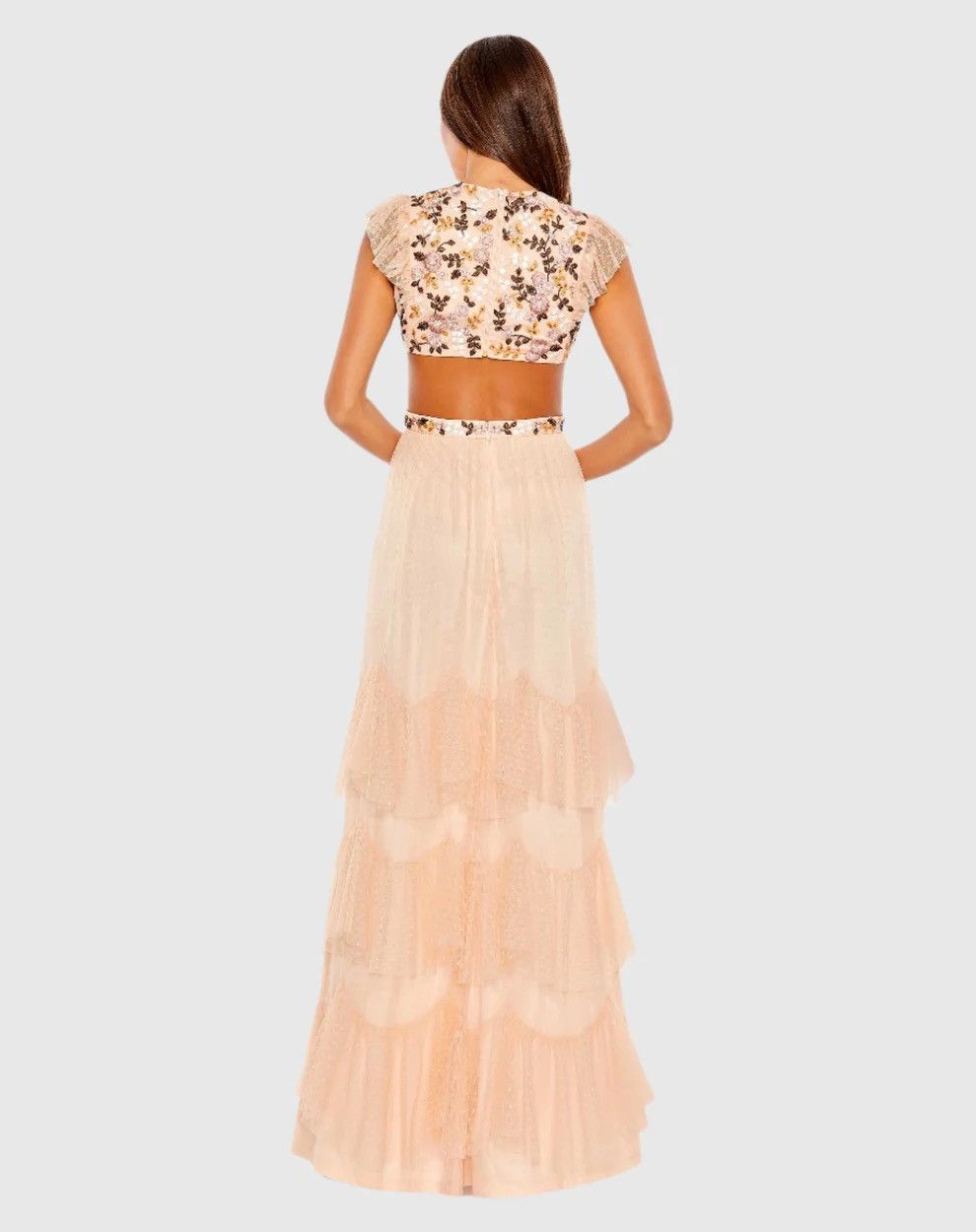 Mac Duggal Embroidered Bodice Cap Sleeve Ruffle Tiered Gown Size M / US 6-8 / IT 42-44 - 3 Thumbnail