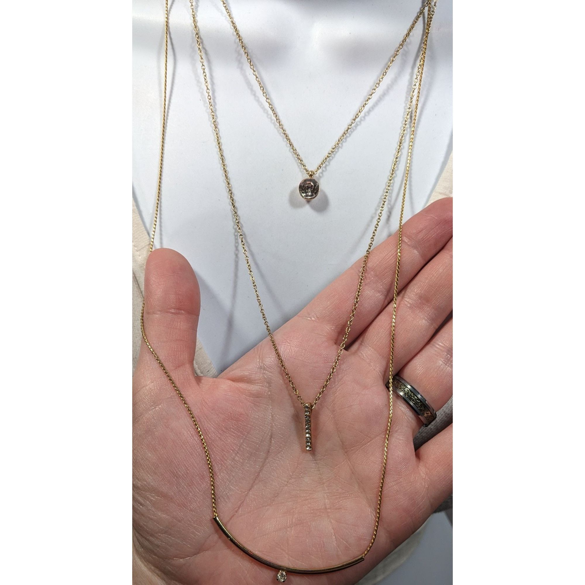 Other Elegant Glam Multilayer Triple Chain And Rhinestone Pendant Size ONE SIZE - 6 Thumbnail