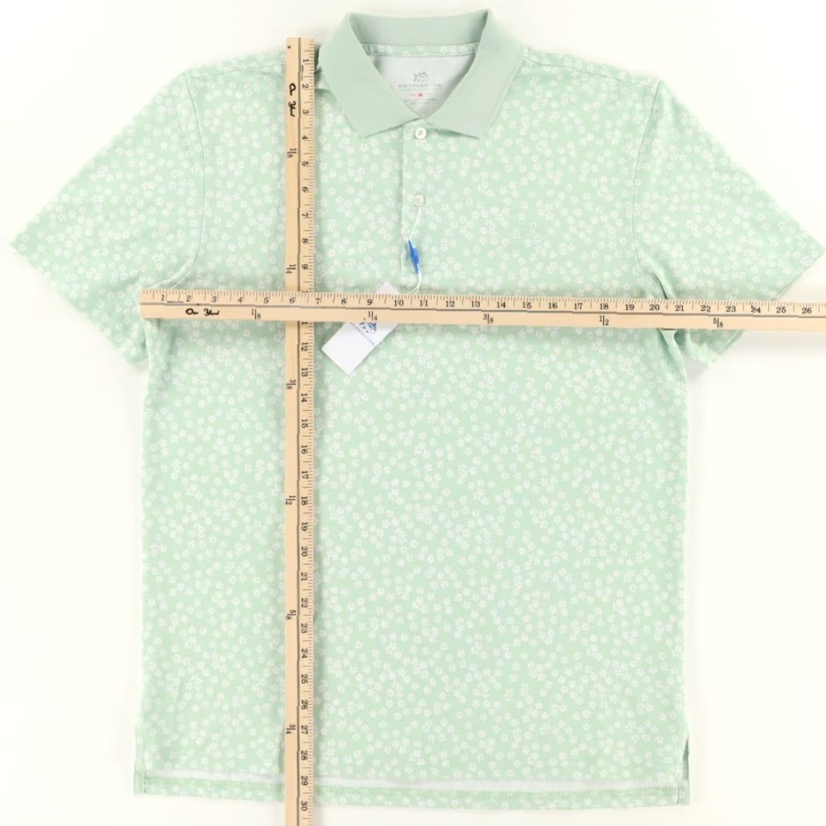 Southern Tide Southern Tide Shirt Polo Smoke Green Men's M Frederick Printed Perforated Floral Short Sleeve Size US M / EU 48-50 / 2 - 3 Thumbnail