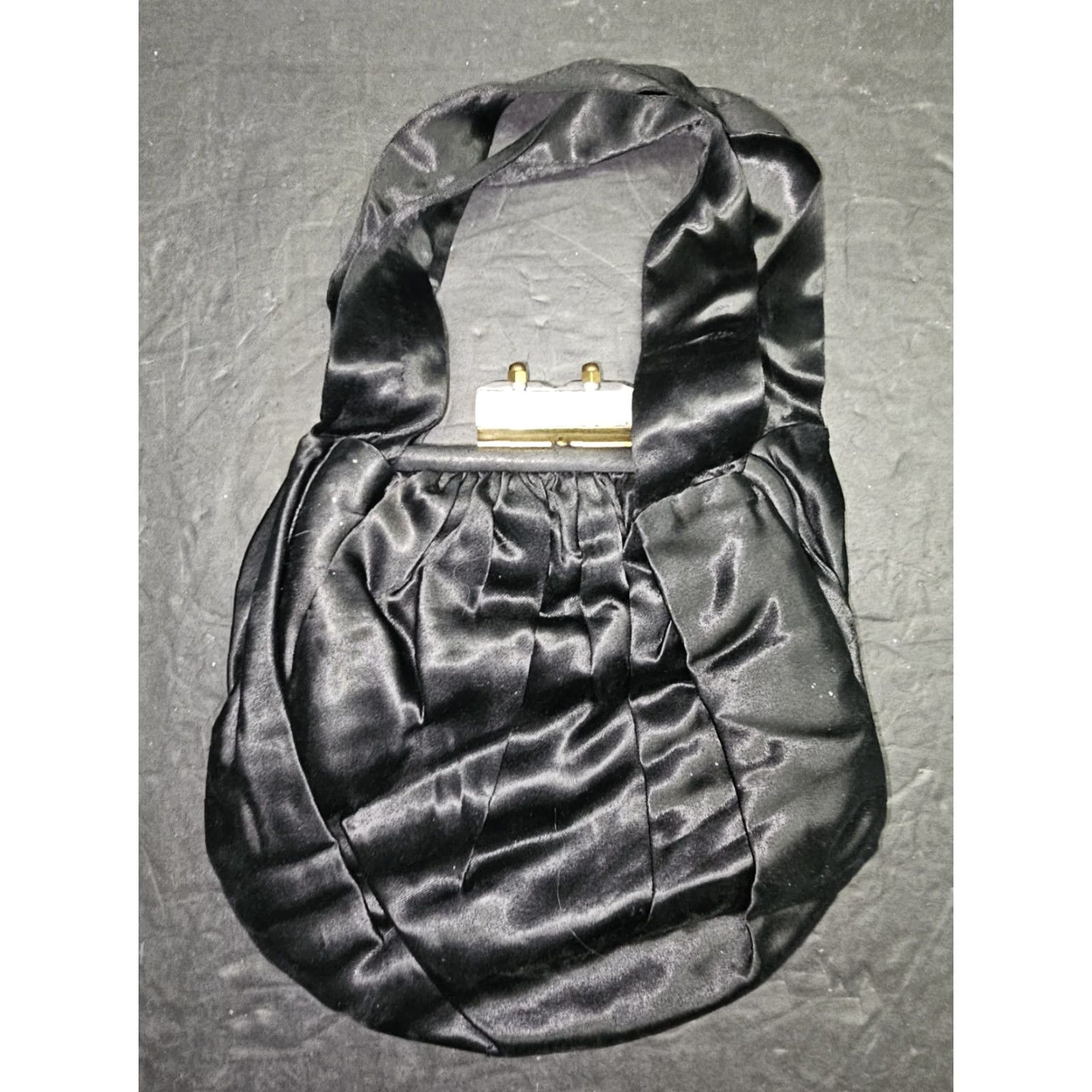 Vintage VINTAGE L & M Spot-Lite Black Silk Handbag Purse 1950's w/ Hinged Lucite Clasp Shoulder Bag Womens Size ONE SIZE - 3 Thumbnail
