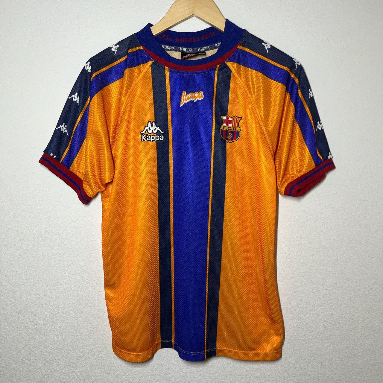 image of F C Barcelona x Kappa Barcelona 1997-1998 Away Jersey in Orange, Men's (Size Small)