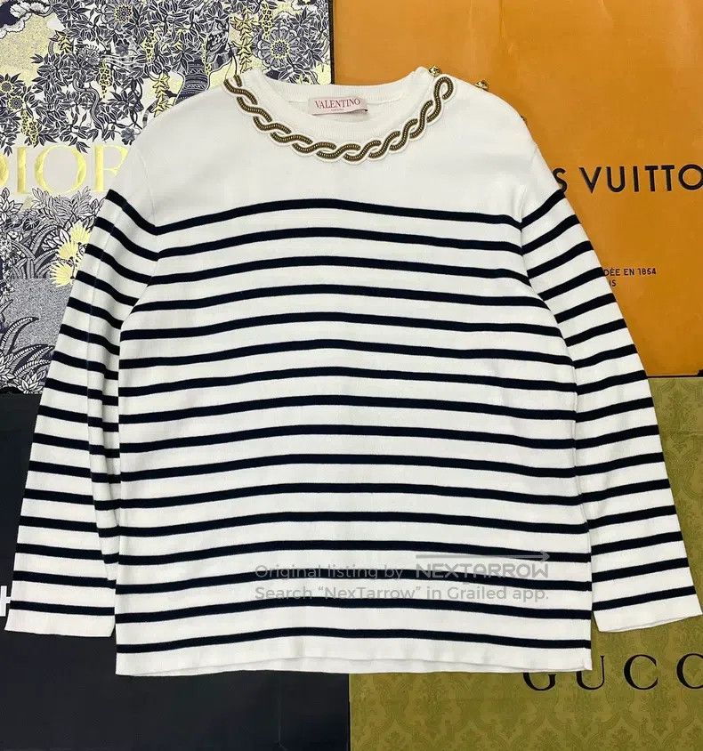 Valentino Valentino Beaded black and white gold buttoned striped kni Size S / US 4 / IT 40 - 1 Thumbnail