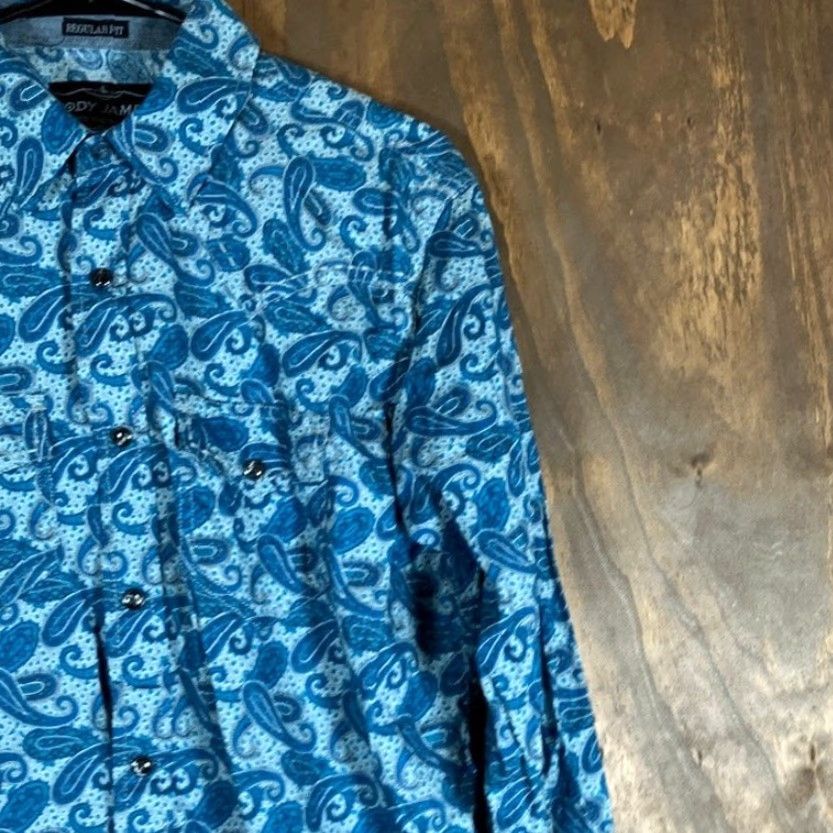 Cody James Cody James Mens Shirt Blue Paisley Regular Fit Pearl Snap Western Long Sleeve S Size US S / EU 44-46 / 1 - 5 Thumbnail
