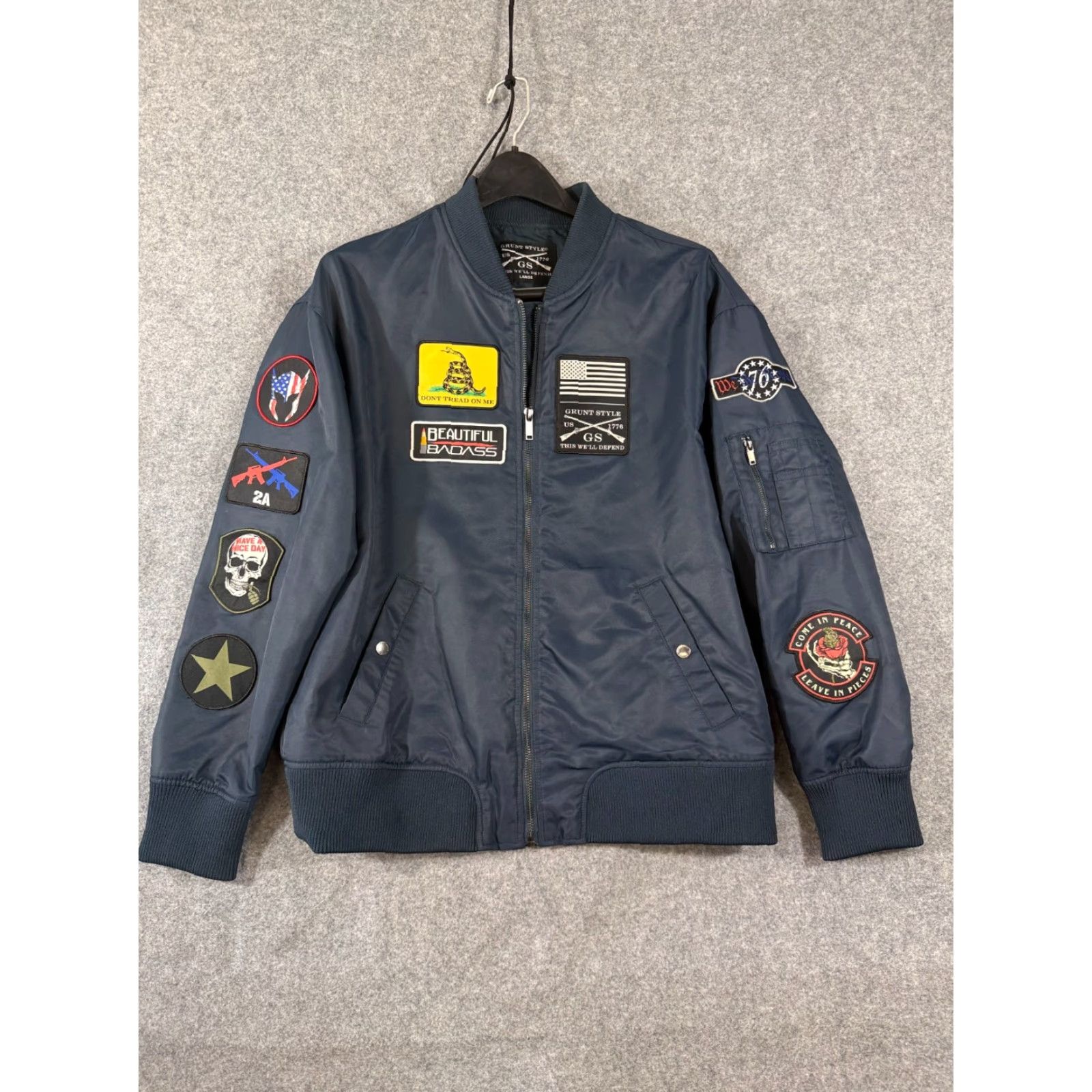 Vintage VINTAGE Grunt Style Bomber Jacket Women L Navy Full Zip Lined Patriotic Military Patches Size L / US 10 / IT 46 - 3 Thumbnail