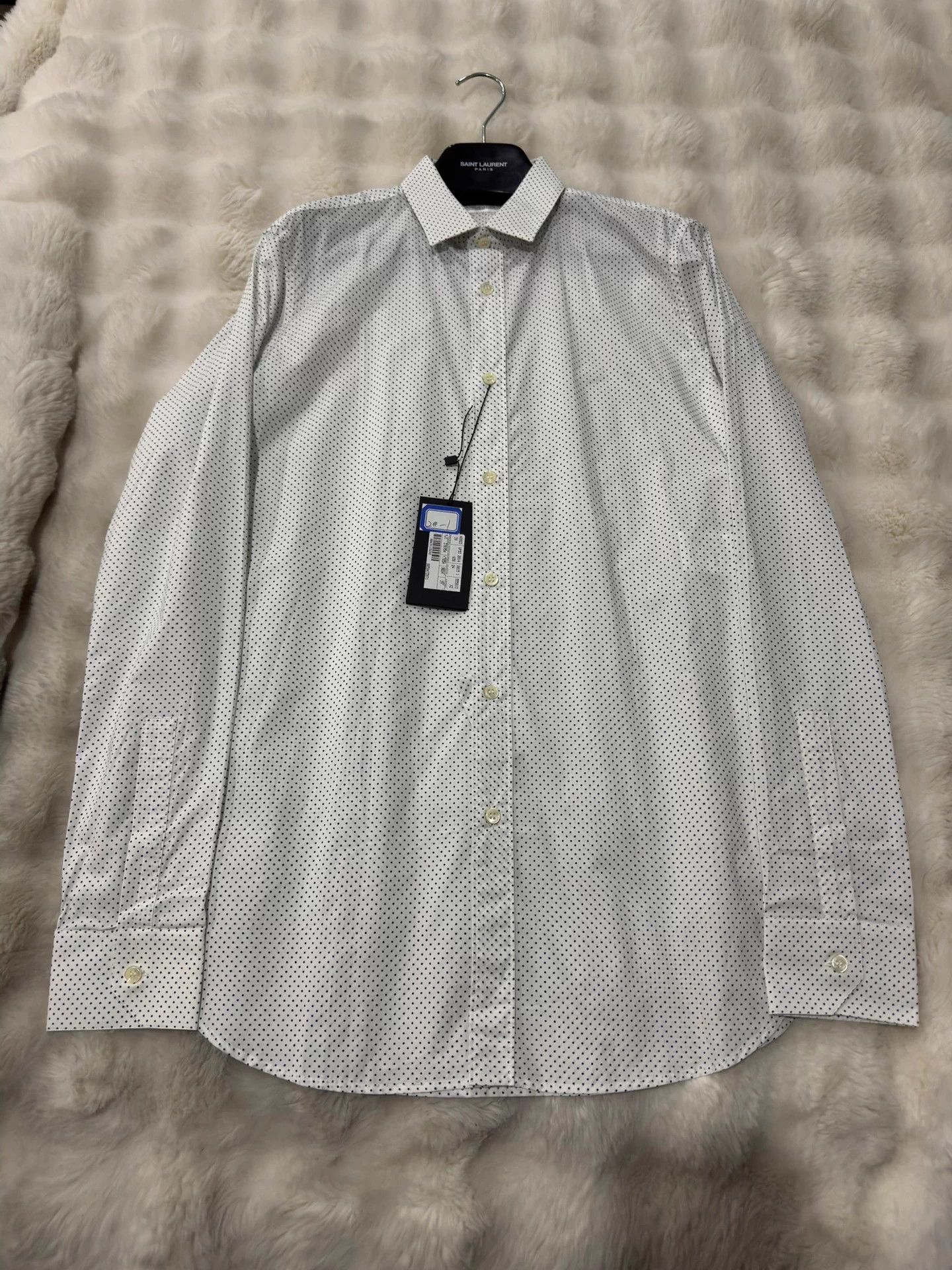 Saint Laurent Paris Saint Laurent Hedi Slimane Men's White Polka Dot Shirt 39 Size US XXS / EU 40 - 1 Thumbnail