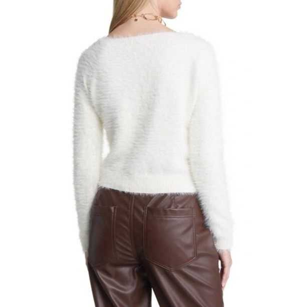 Other Open Edit Ivory Eyelash Fluffy Knit Cropped Cardigan Size XS / US 0-2 / IT 36-38 - 2 Thumbnail