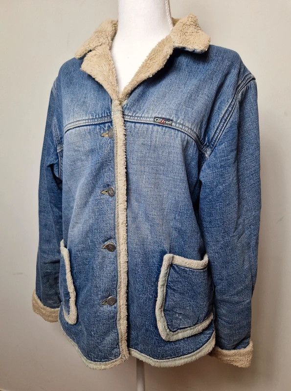 Japanese Brand Vintage denim sherpa jacket 90s 80s Avant garde archive Size XL / US 12-14 / IT 48-50 - 2 Thumbnail