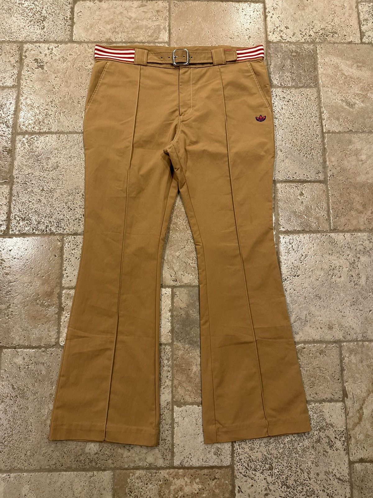 image of Adidas Belted Flare Chino Pants in Khaki, Men's (Size 36)