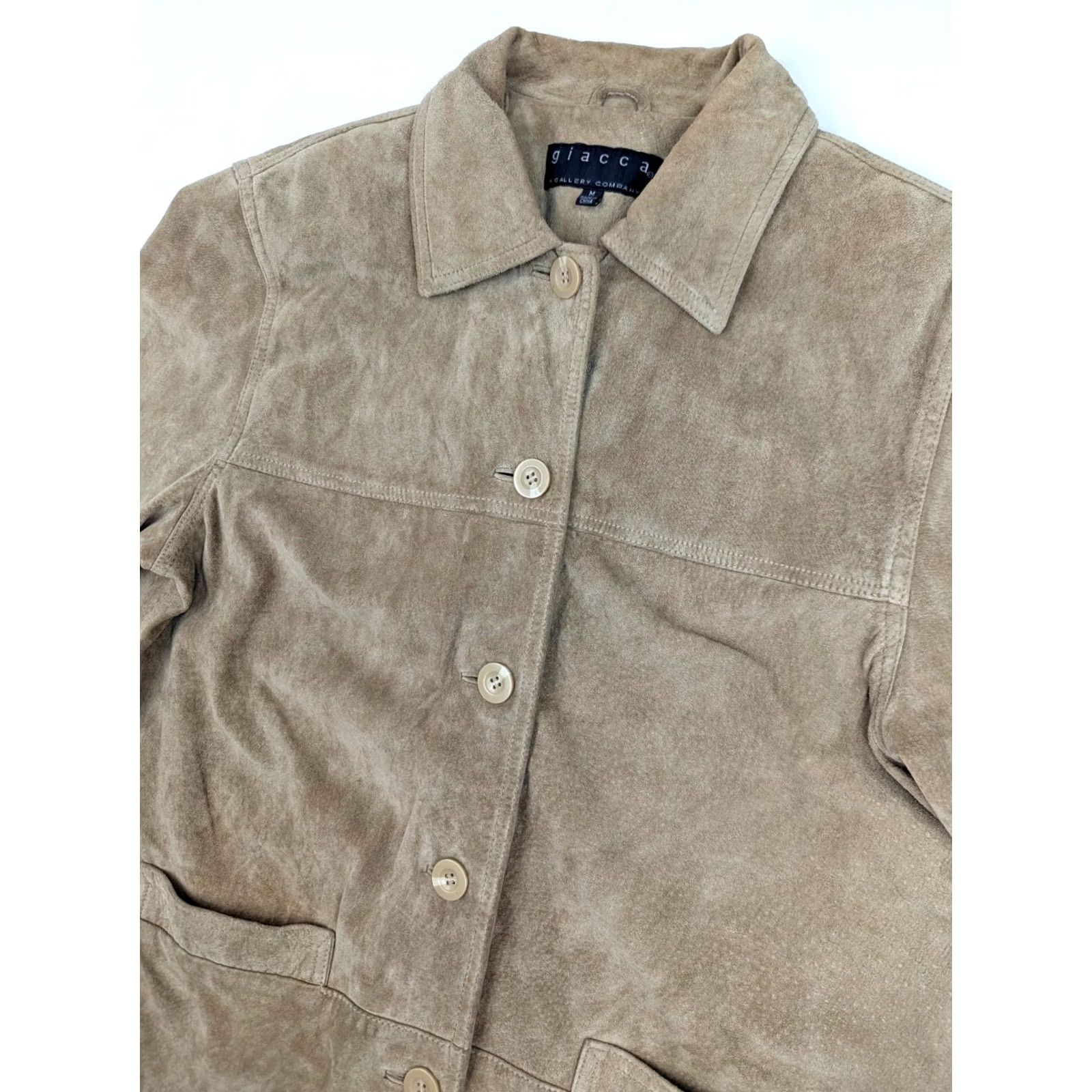 Vintage Vtg Giacca Suede Leather Lined Button Jacket Women M Beige Long Field Coat Size M / US 6-8 / IT 42-44 - 2 Thumbnail