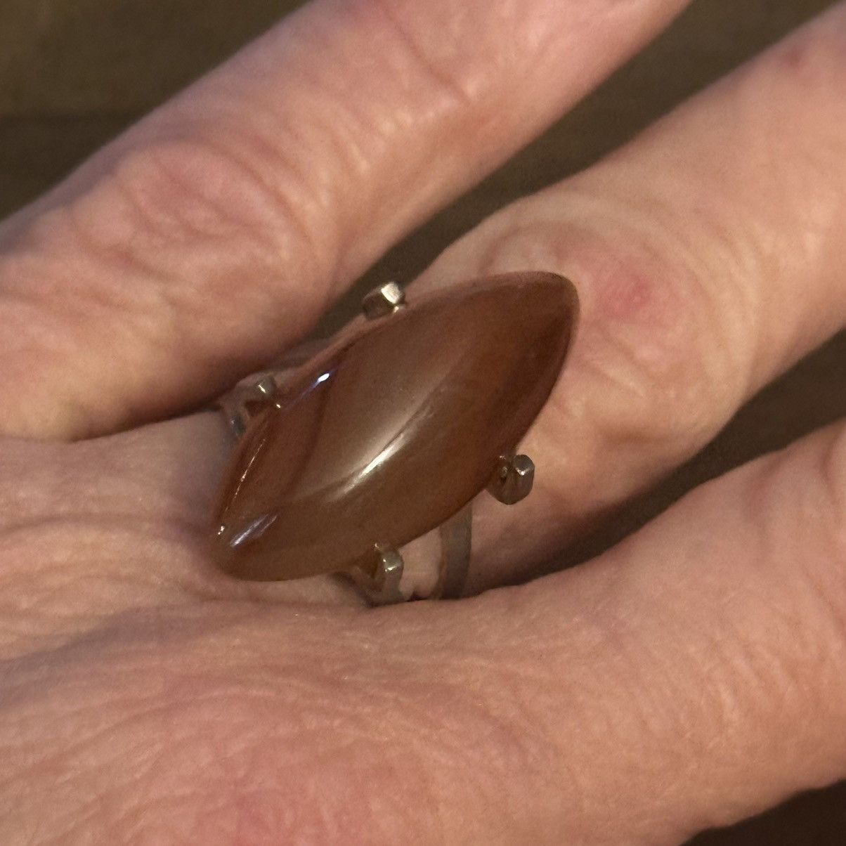 Vintage Vintage silver tone brown agate marquise ring Size ONE SIZE - 2 Thumbnail