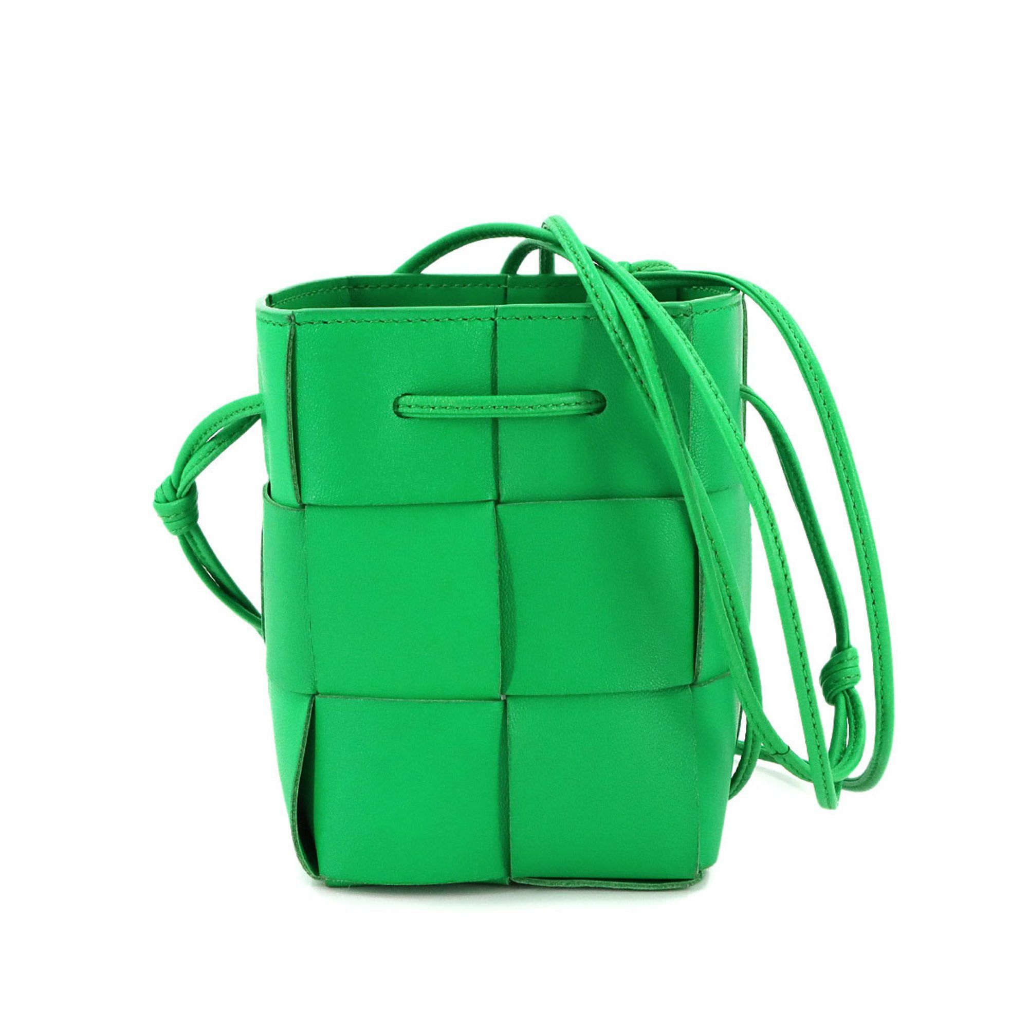 Bottega Veneta Intrecciato Cassette Mini Crossbody Bucket Shoulder Bag Leather Green 680217 Casette, Women's