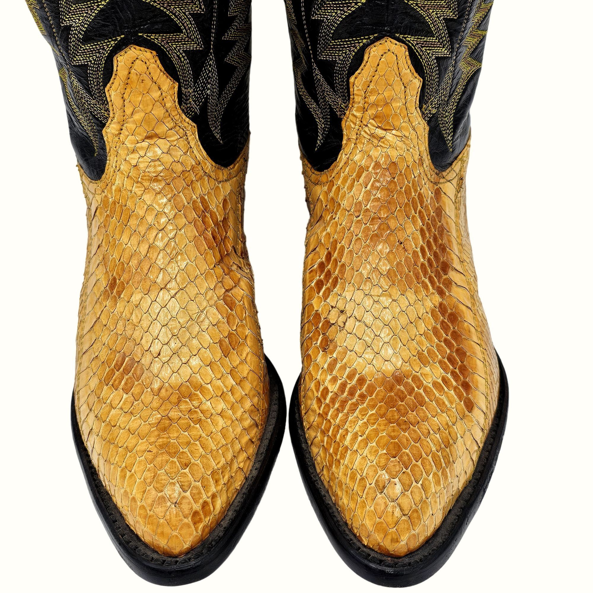 Tony Lama Vintage Tony Lama Exotic Yellow Black Python Snake Cowgirl 5 Size US 5 / IT 35 - 1 Thumbnail