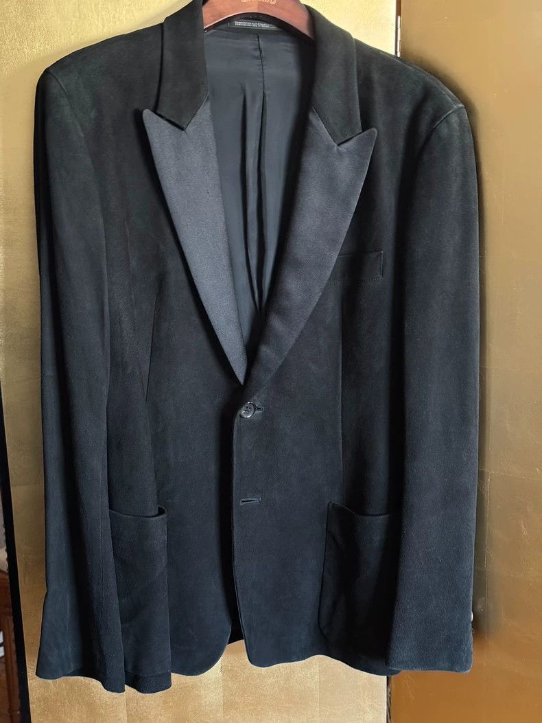 Yohji Yamamoto Yohji Yamamoto size os Suede paneled silk collar blazer Size 36R - 1 Thumbnail