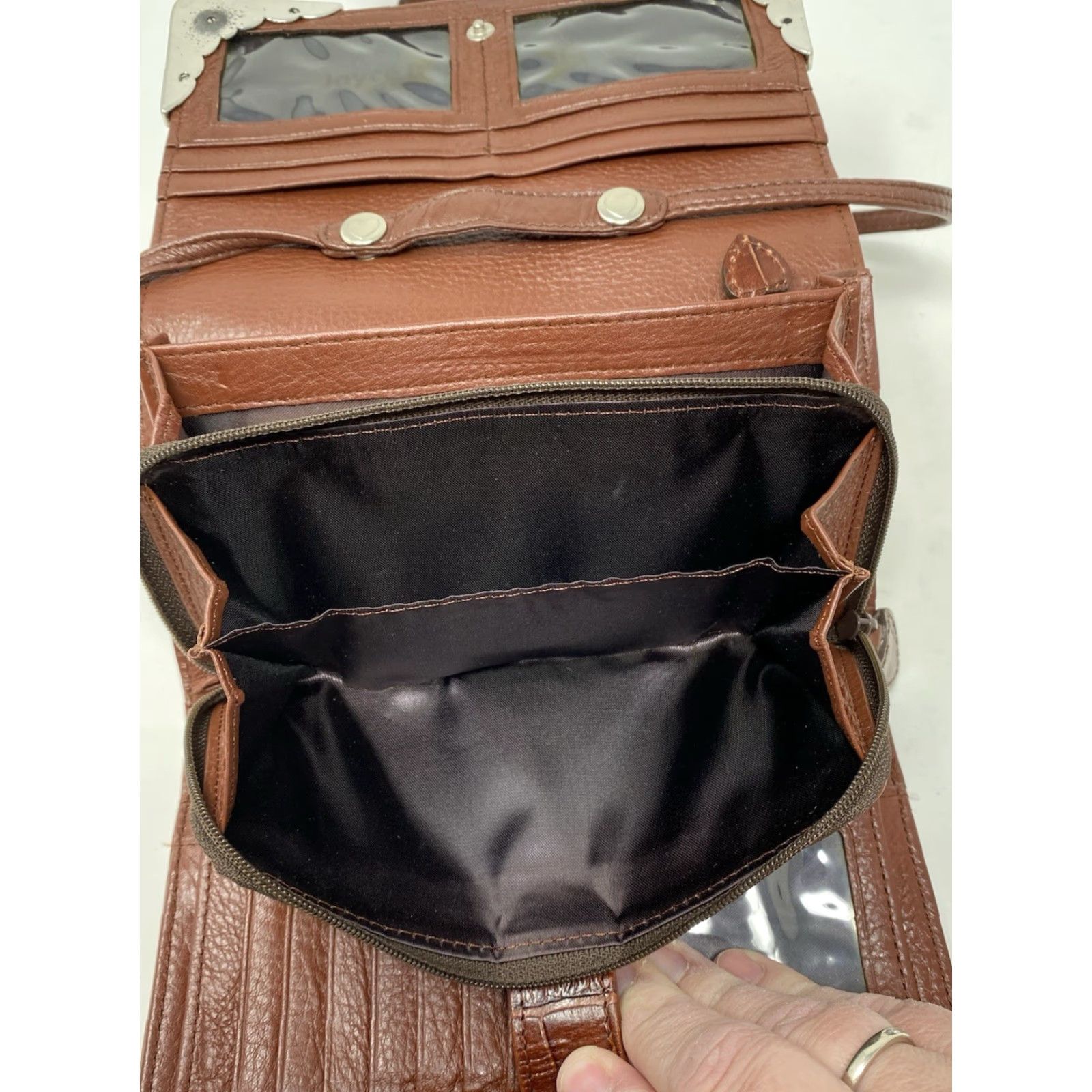 Brighton Vtg Brighton Handbag Croc Embossed Leather Crossbody Organizer Wallet Brown 90s Size ONE SIZE - 7 Thumbnail
