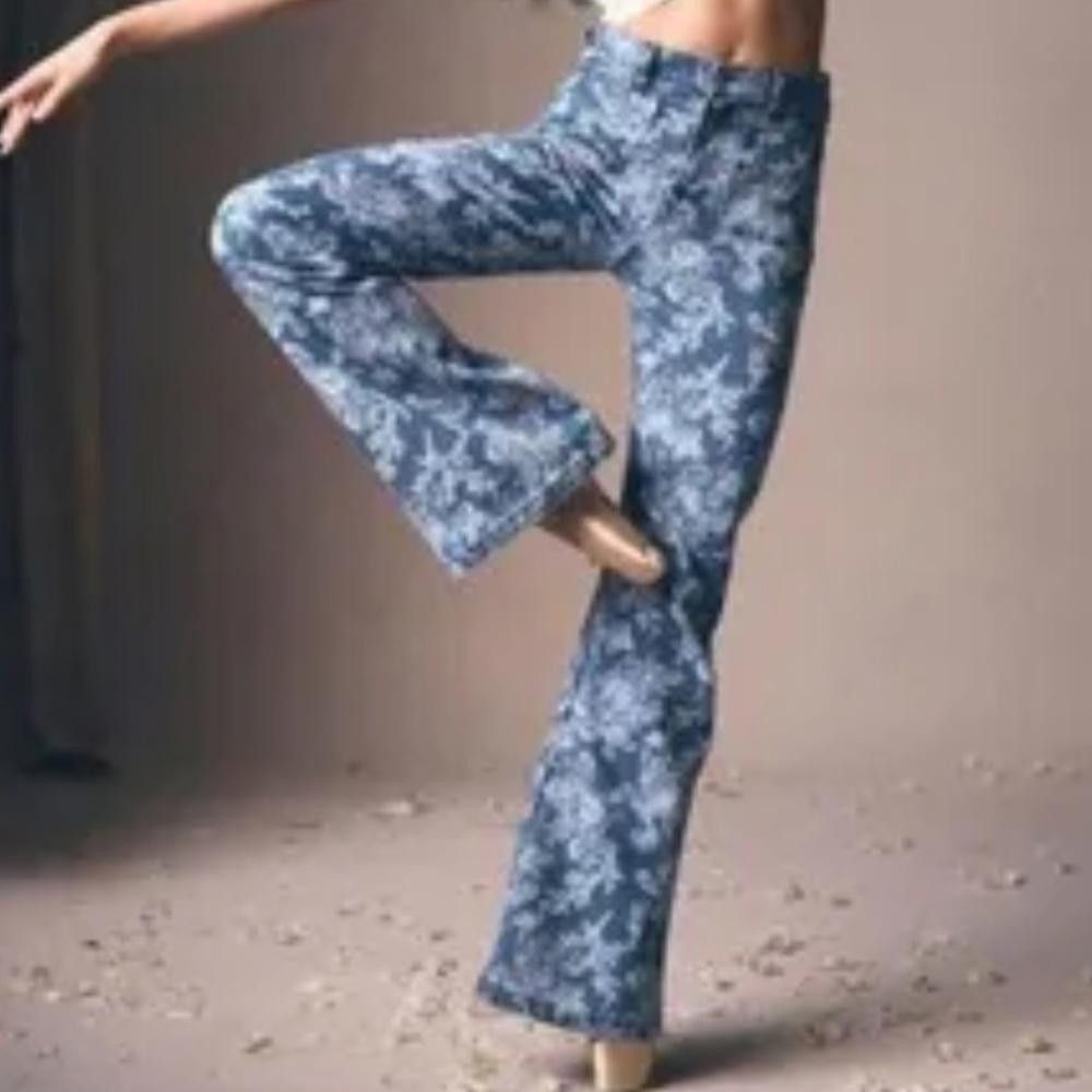 Designer LoveShackFancy NWT High Rise Floral Flare Jean Limited 28 Size 28" / US 6 / IT 42 - 12 Thumbnail