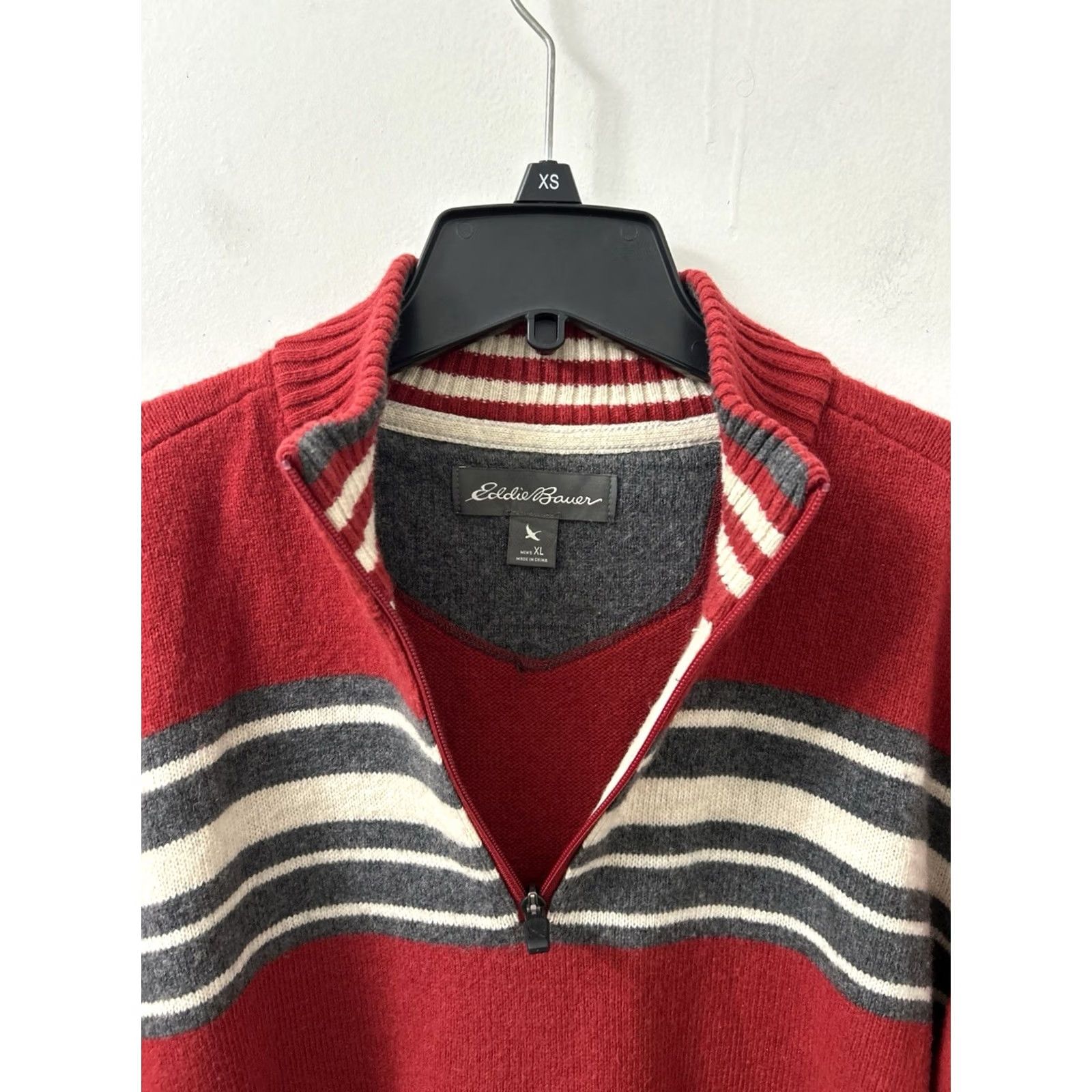 Eddie Bauer Eddie Bauer Sweater Mens XL Red Striped 1/4 Zip Wool Blend Pullover Long Sleeve Size US XL / EU 56 / 4 - 6 Thumbnail