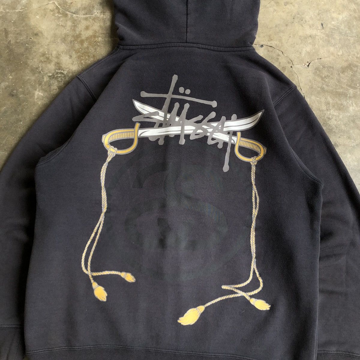 Stussy Vintage Trashed Stussy Dagger Rope Logo Ziphoodie Black Size US L / EU 52-54 / 3 - 4 Thumbnail