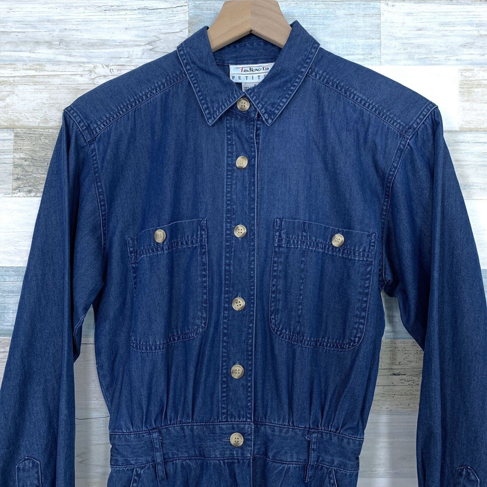 Other Talbots Chambray Midi Shirt Dress Blue Cottagecore VTG 90 6P Size M / US 6-8 / IT 42-44 - 3 Thumbnail