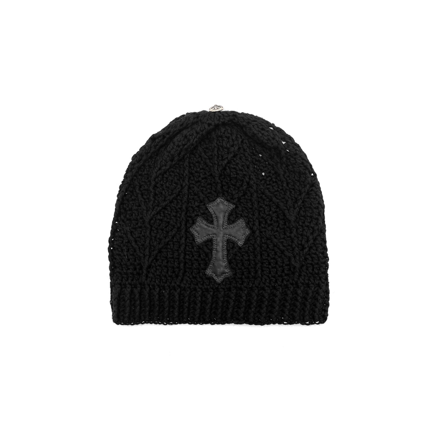 Chrome Hearts Chrome Hearts Cashmere Cross Leather Patch Black Beanie Size ONE SIZE - 1 Thumbnail