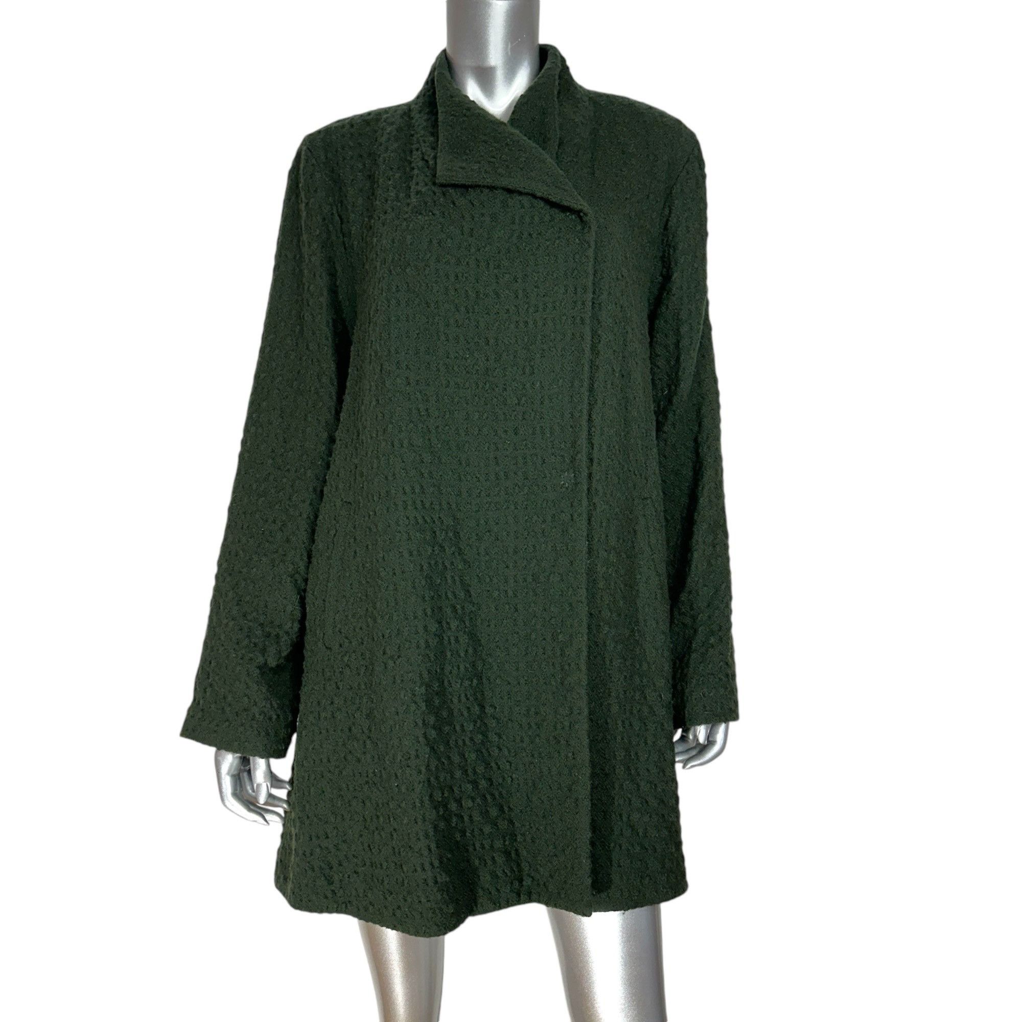 Eileen Fisher Eileen Fisher Waffle Dark Green Wool Blend Coat With Asymmet Size L / US 10 / IT 46 - 3 Thumbnail