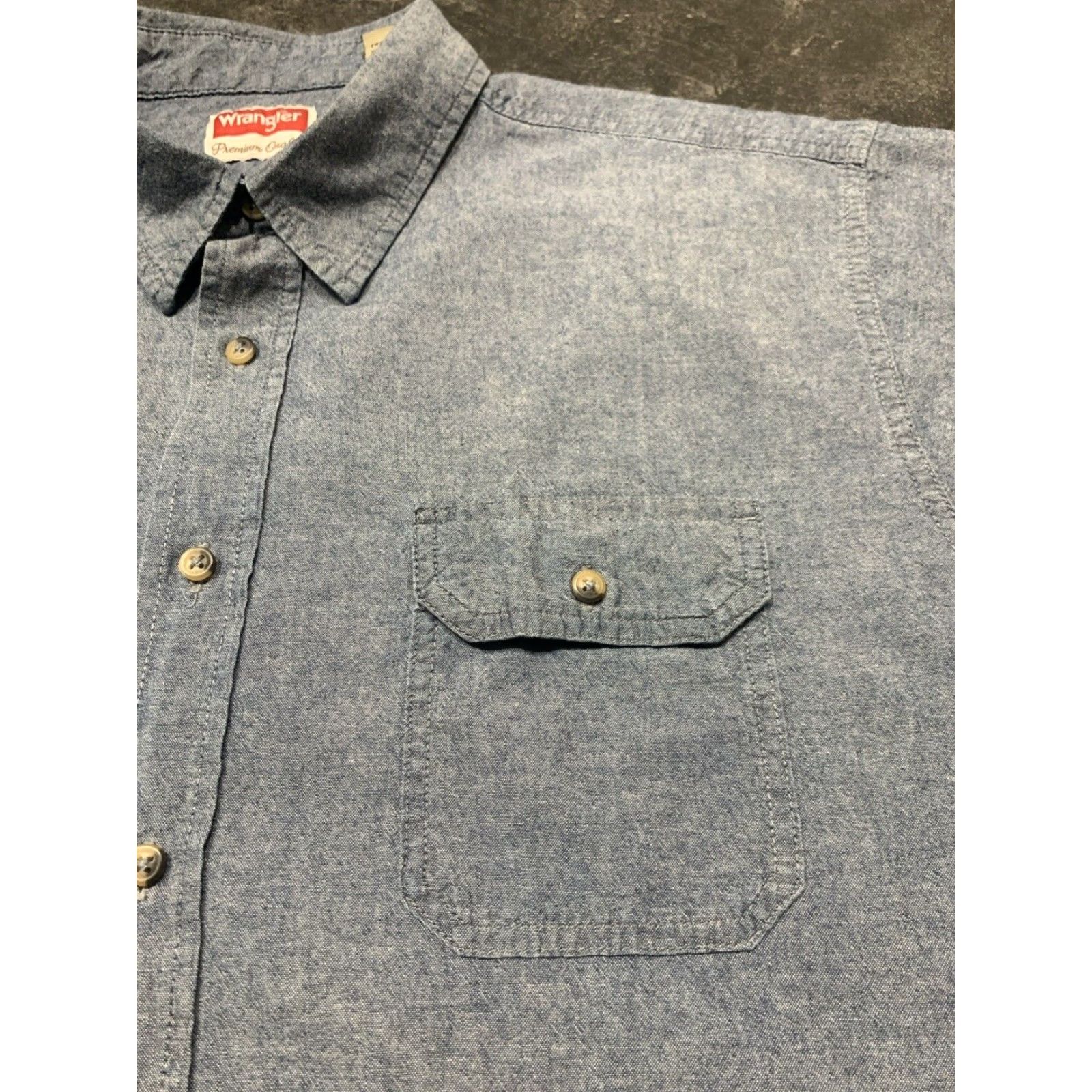 Wrangler Wrangler Button-Up Shirt Men's Casual Short Sleeve 2XL Blue Cotton Classic Outdoor Size US 39 - 3 Thumbnail