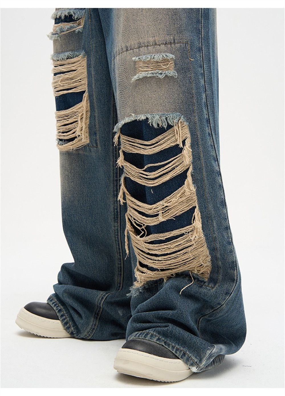 Japanese Brand × Jean Loose Straight Leg Ripped Jeans Men Size US 27 - 6 Thumbnail