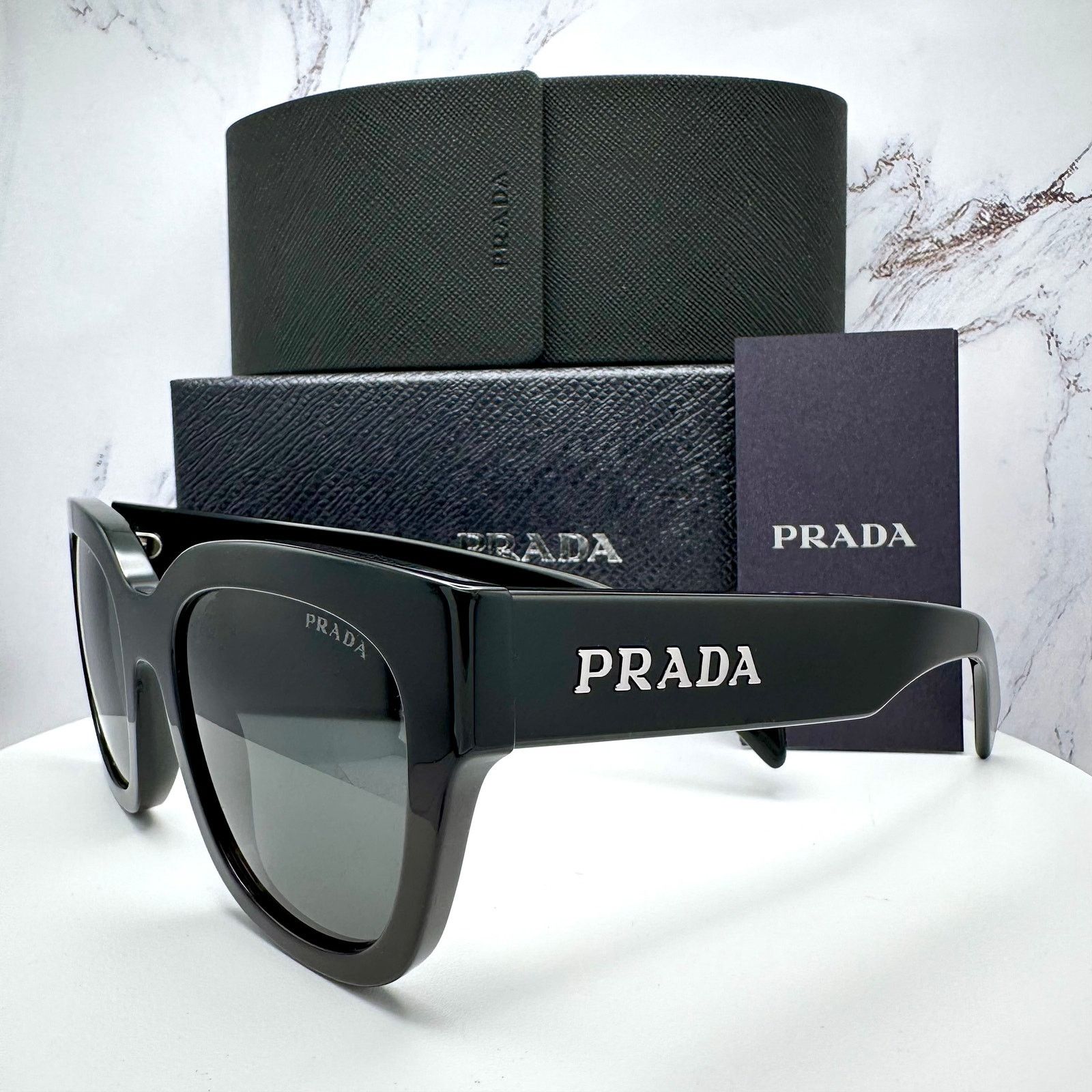 Prada New PRADA Sunglasses Black Square Acetate Grey Lens Size ONE SIZE - 11 Thumbnail