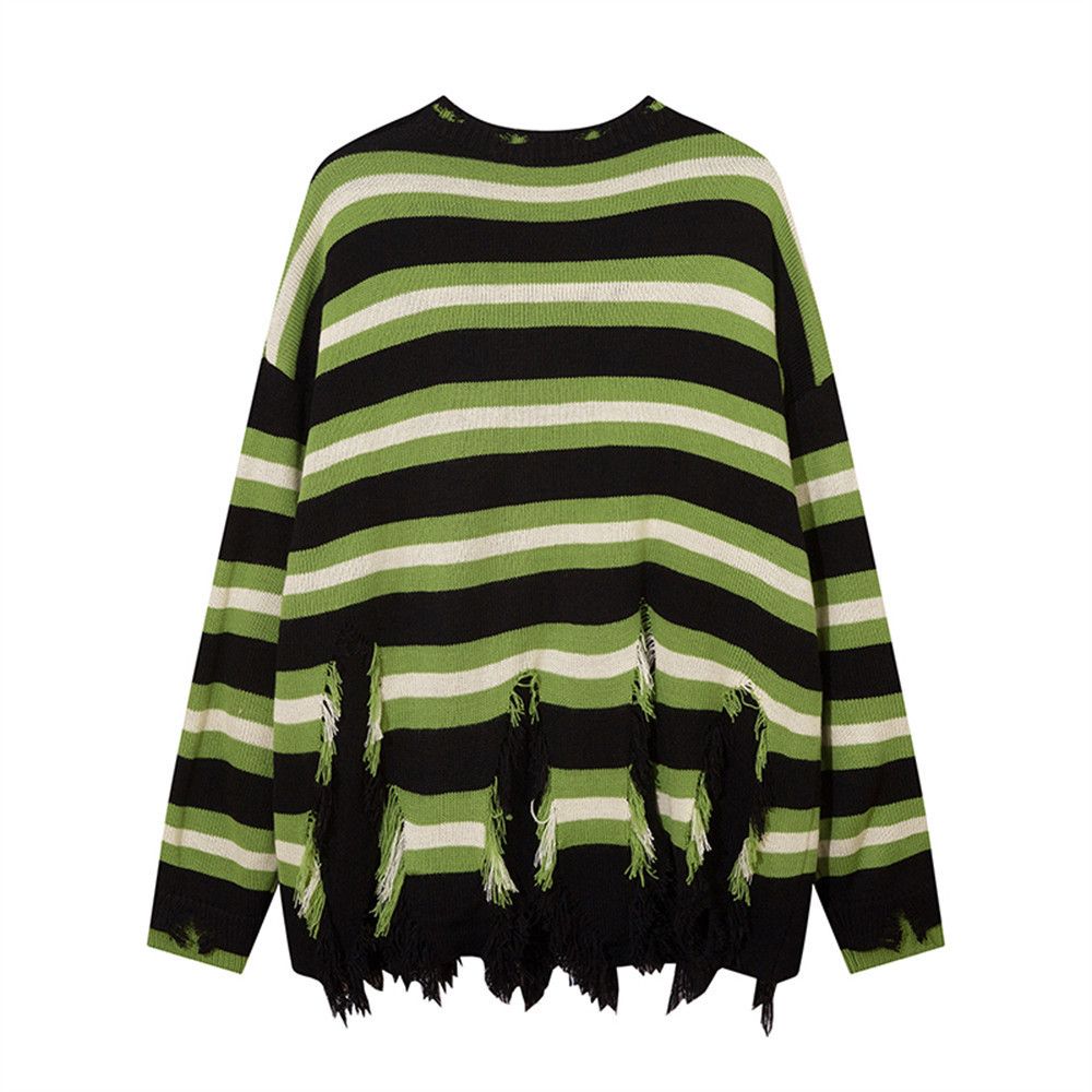 Vintage Men's loose raw edge star striped crew neck sweater Size US M / EU 48-50 / 2 - 2 Thumbnail