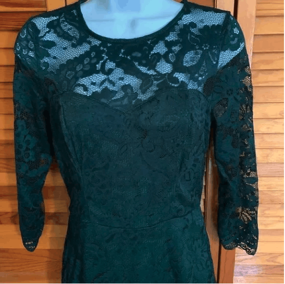 Shein Hunter Green Lace Bodycon Dress Size M / US 6-8 / IT 42-44 - 2 Thumbnail