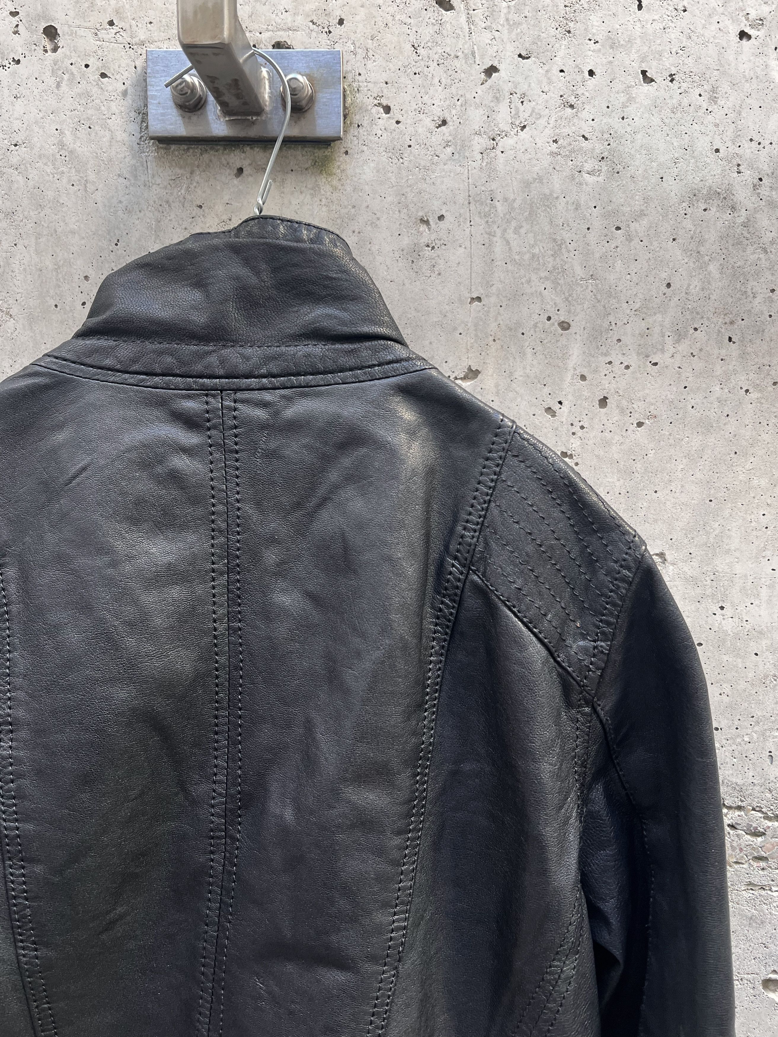 Vintage Black Lamb Leather Structured Zip Jacket Size M / US 6-8 / IT 42-44 - 4 Thumbnail