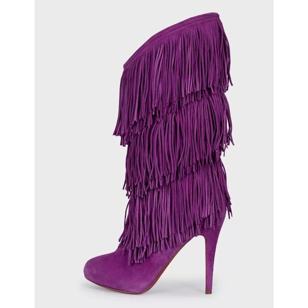 Christian Louboutin Christian Lauboutin Purple Suede Stiletto Fringe Boots Sz.37 Size US 6 / IT 36 - 1 Thumbnail