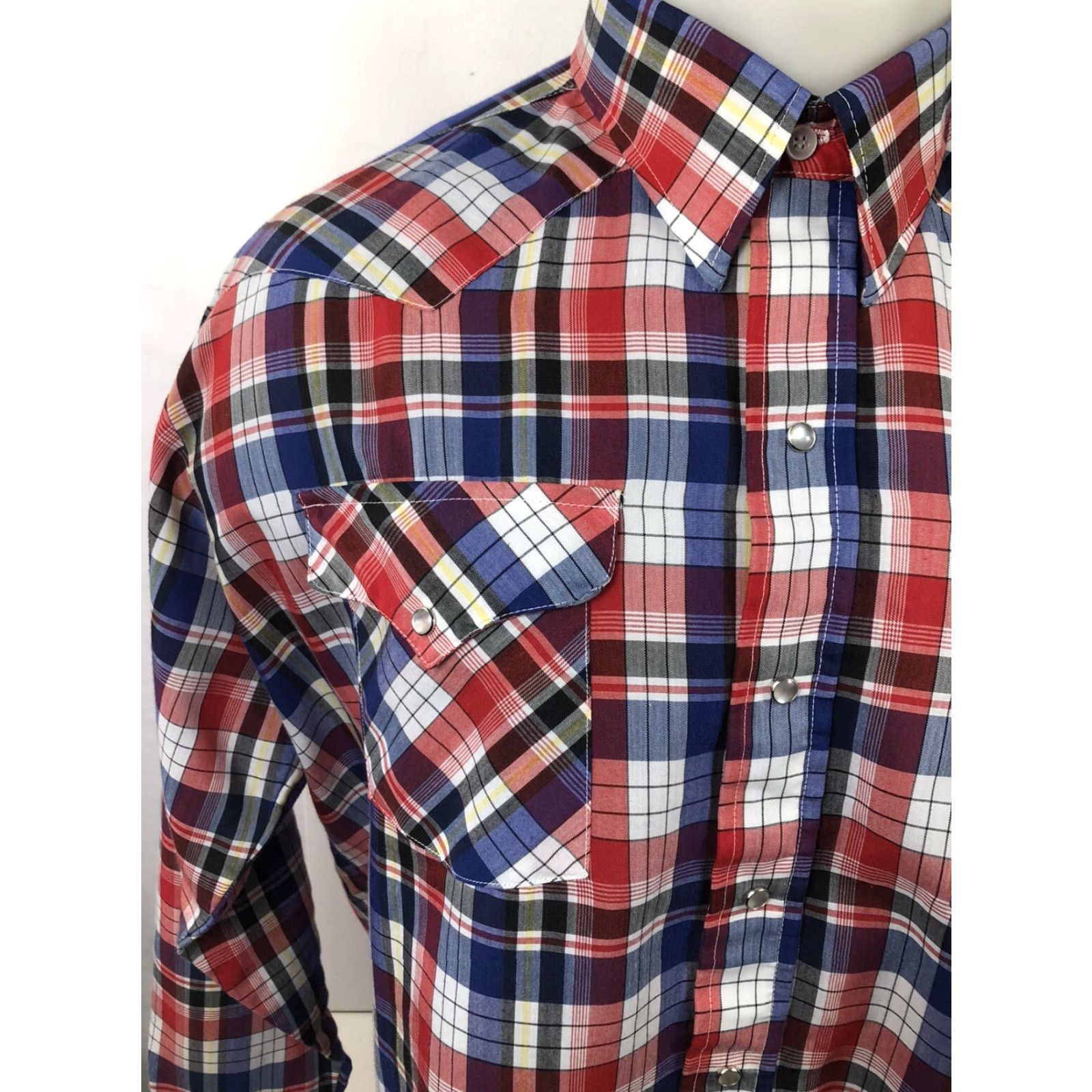 Vintage PANHANDLE SLIM - Mens XL Western Rockabilly PEARL SNAP Cowboy Shirt Shirt Mens XL Blue White Red Yellow Rockabilly 90s Cowboy Snap Button-Up Mens Size US XL / EU 56 / 4 - 3 Thumbnail