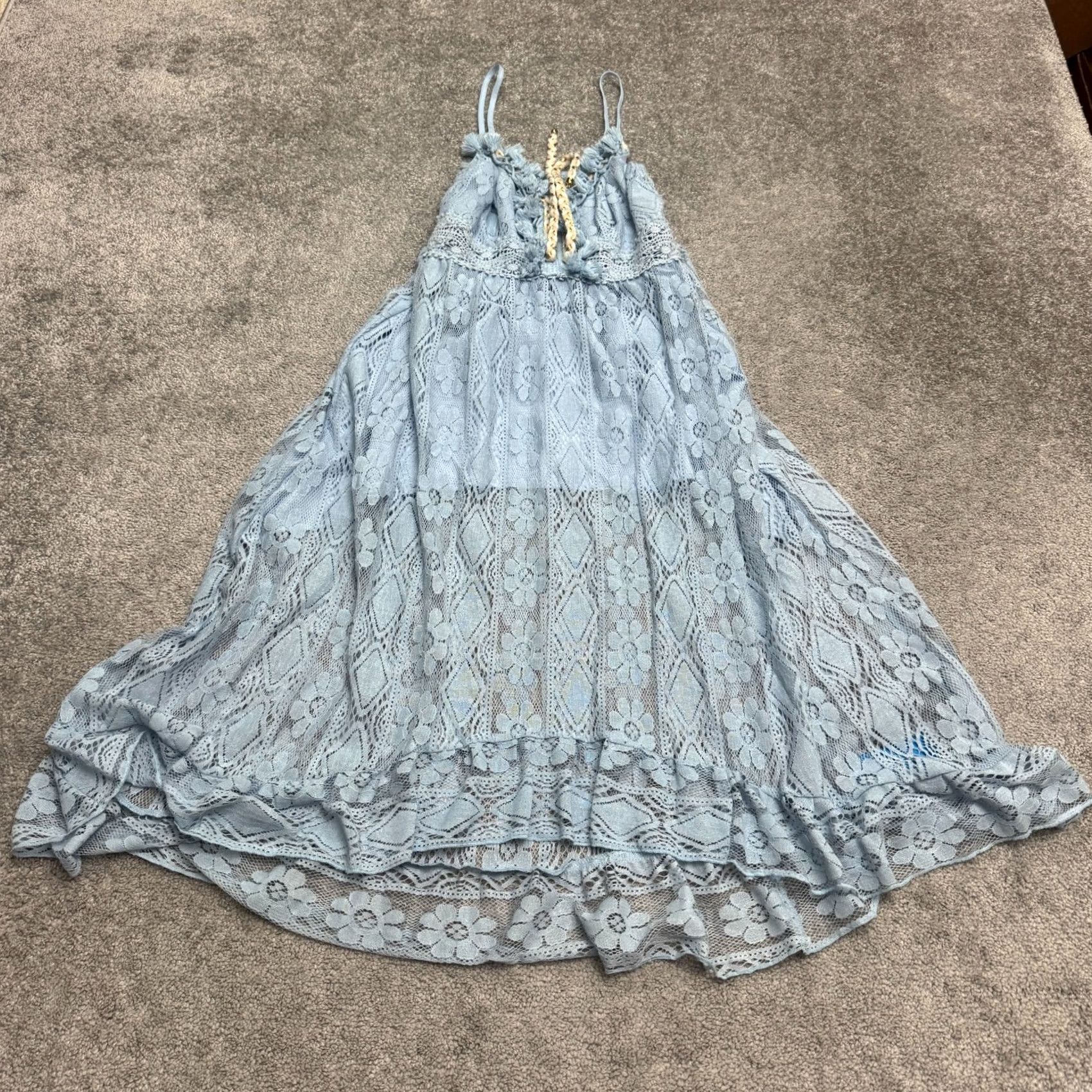 Vintage Cupshe Maxi Dress Womens Small Blue Lace Hi-Low Strappy NWT Boho Beach Vintage: No Size S / US 4 / IT 40 - 2 Thumbnail