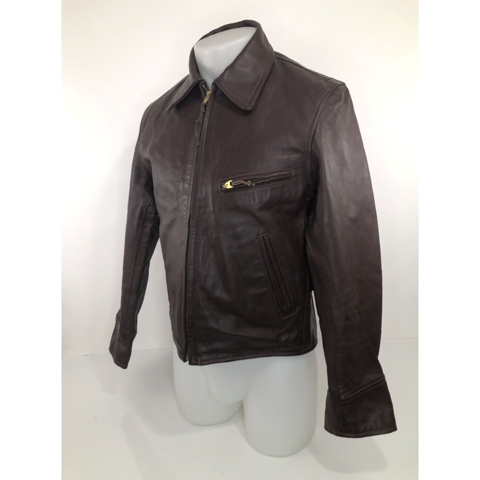 Vintage LOST WORLDS Bomber Jacket Mens 40 Leather Horsehide Brown Size US XXS / EU 40 - 2 Thumbnail