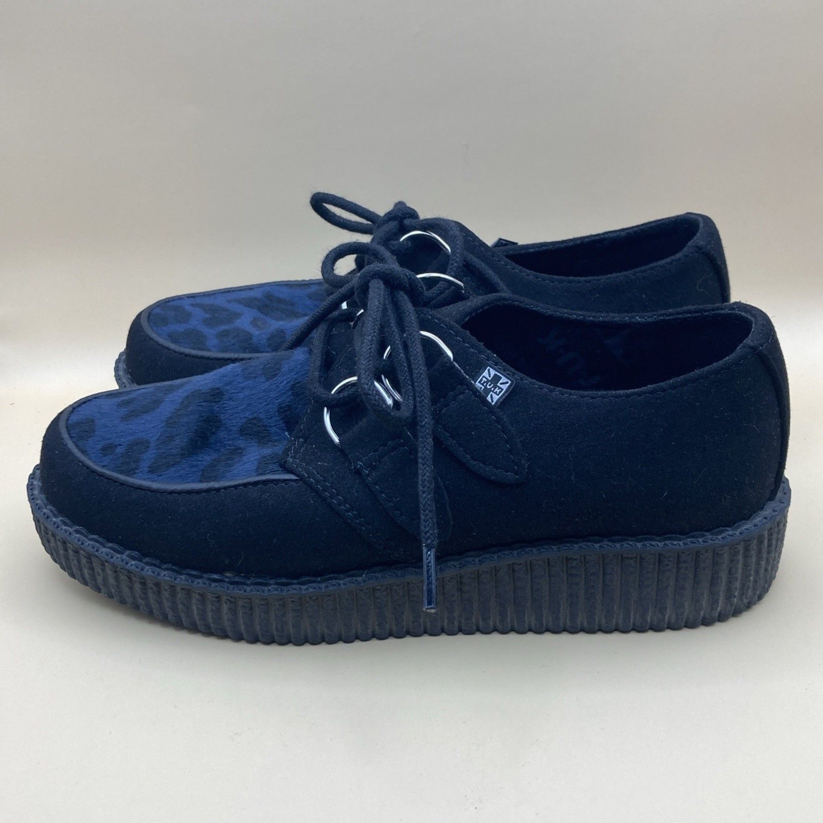 T.U.K. Footwear T.U.K Vegan Black & Navy Leopard D Ring Creeper Shoes W5 M3 Size US 5 / IT 35 - 3 Thumbnail