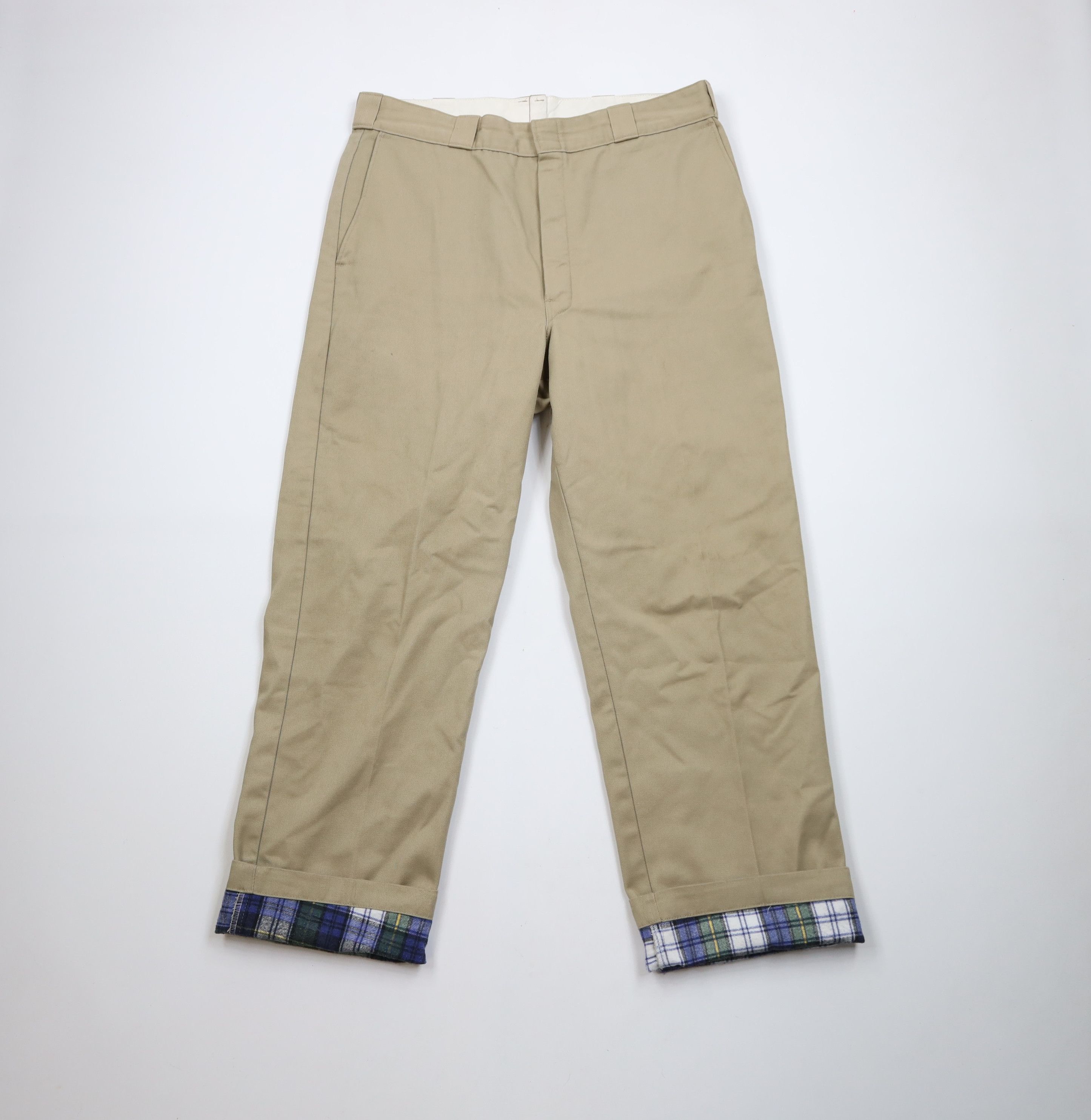 Dickies × Vintage Vintage 90s Dickies Flannel Lined Wide Leg Work Pants Beige Size US 36 / EU 52 - 1 Thumbnail