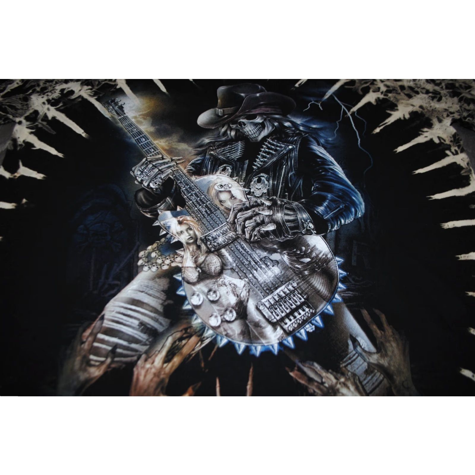 Vintage WILD T SHIRT ALL OVER PRINT SKELETON WITH GUITAR GLOW IN THE DARK MENS XL T-Shirt Size US XL / EU 56 / 4 - 5 Thumbnail