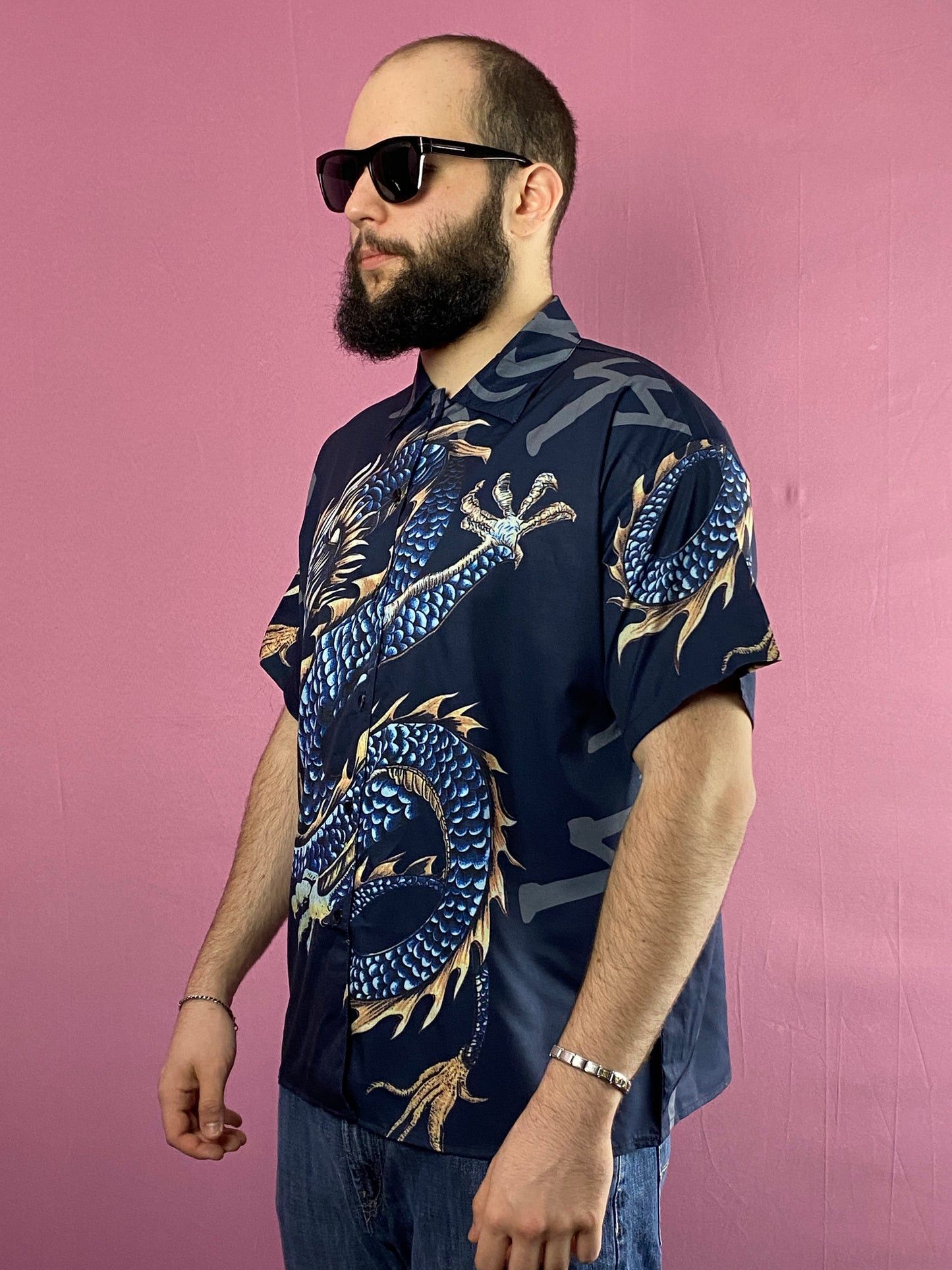 Designer × Vintage Vintage Men's Chinese Dragon Print Short Sleeve Shirt - L Size US L / EU 52-54 / 3 - 2 Thumbnail
