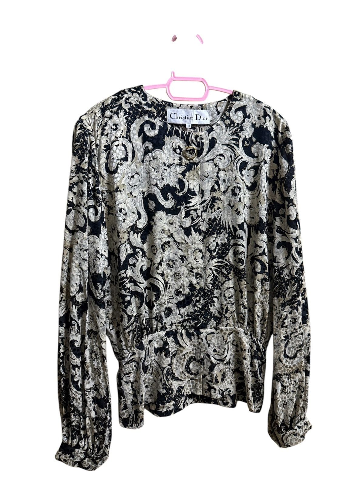 Christian Dior Monsieur Christian Dior black and white floral blouse Vintage Size M / US 6-8 / IT 42-44 - 2 Thumbnail