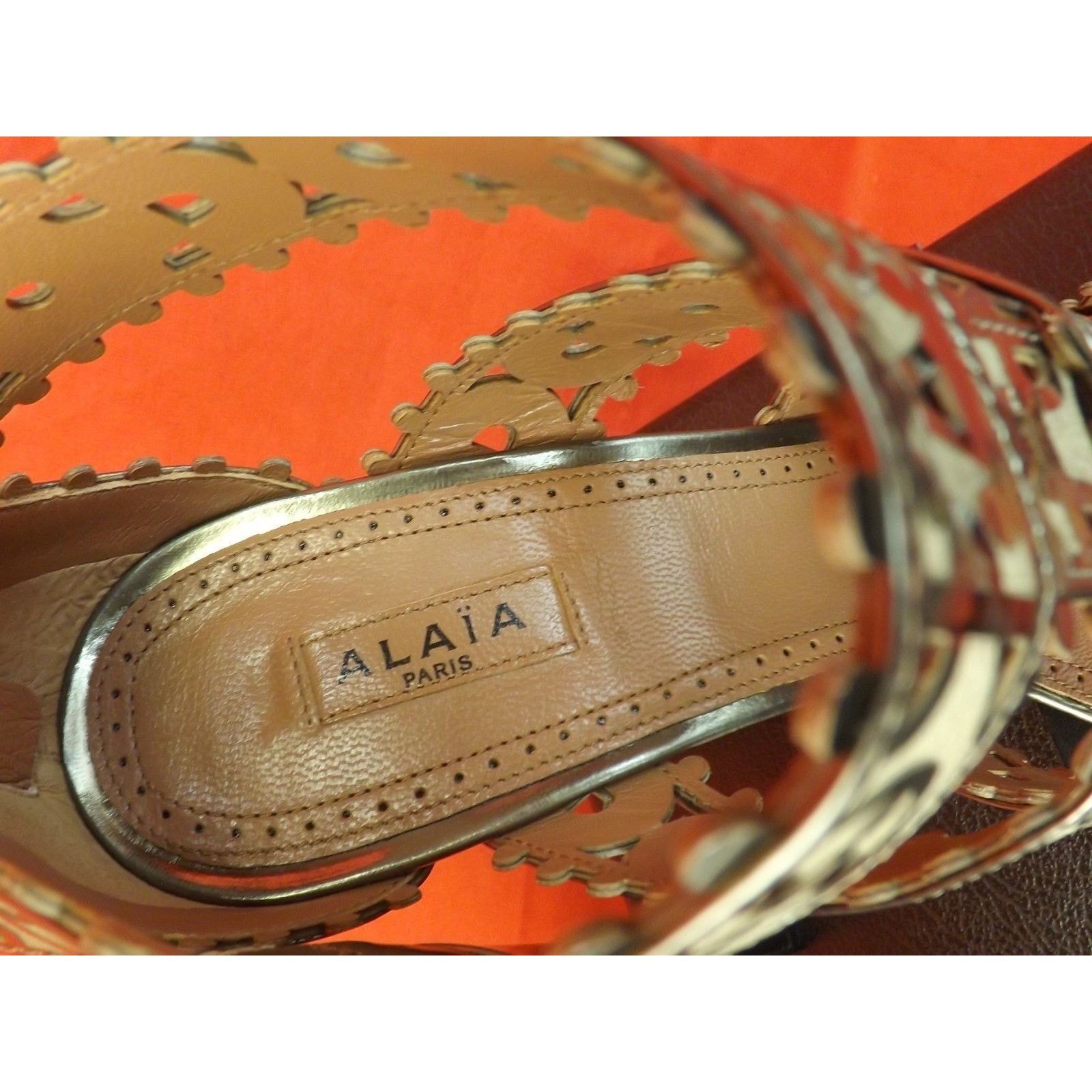 Alaia SILVER LASER CUT PATENT LEATHER PLATFORM SANDALS PUMPS 40 Size US 9 / IT 39 - 10 Thumbnail