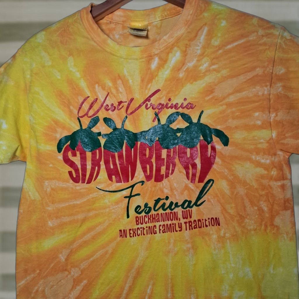 Gildan West Virginia Strawberry Festival Shirt S Small Multicolor Tie Dye Gildan Crew Neck Short Sleeve Graphic Farmer Grower Mens Size US S / EU 44-46 / 1 - 1 Thumbnail