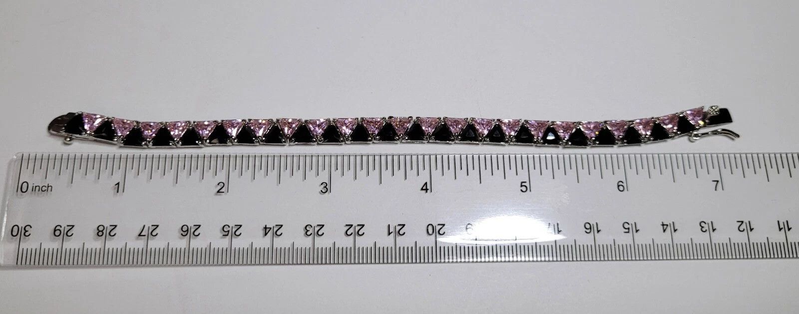 Sterling Silver Sterling Silver Tennis Bracelet 6.5" Pink Black Silver Size ONE SIZE - 4 Thumbnail