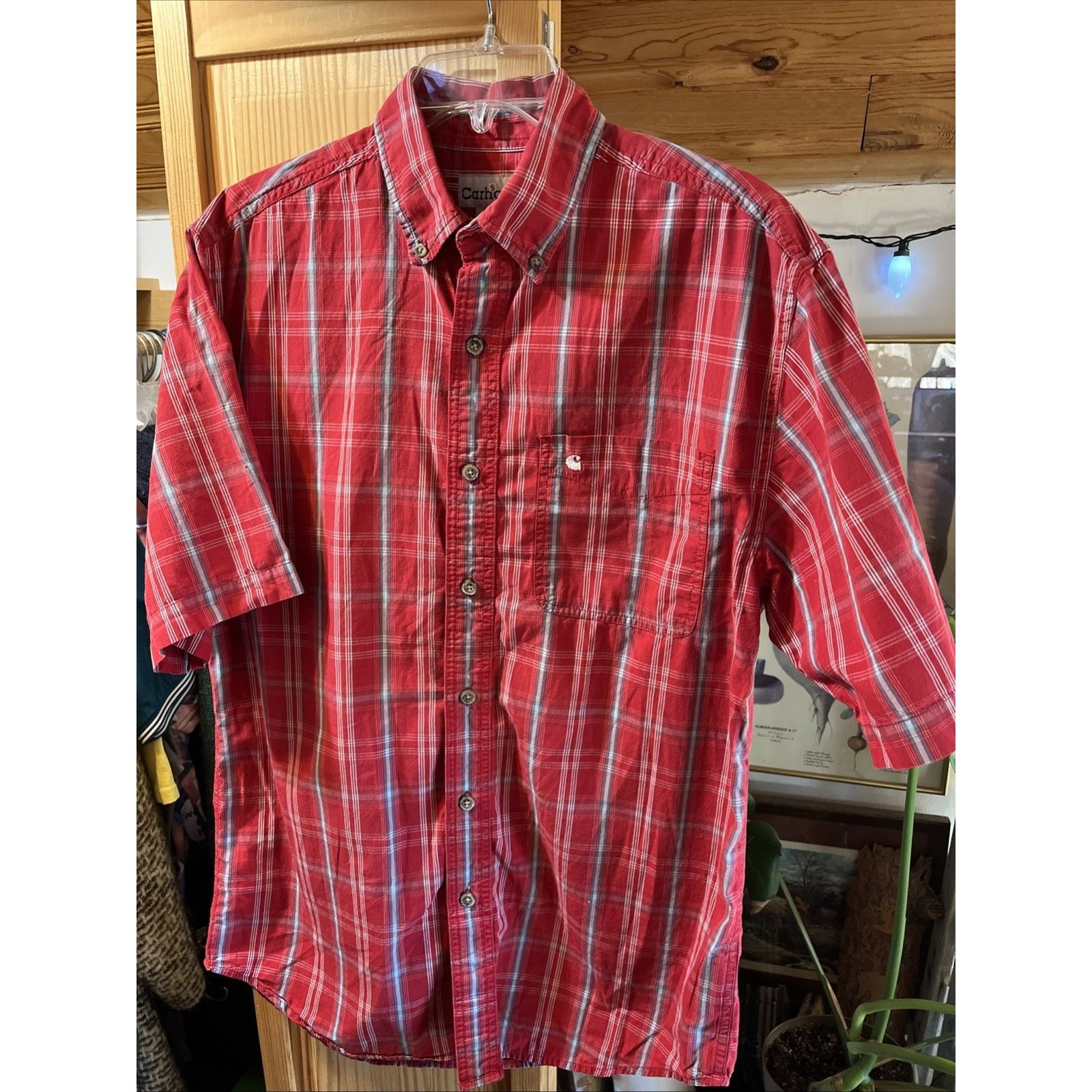 Carhartt Cabelas Shirt Men’s M Button Red Plaid Short Sleeve Cotton Size US M / EU 48-50 / 2 - 2 Thumbnail