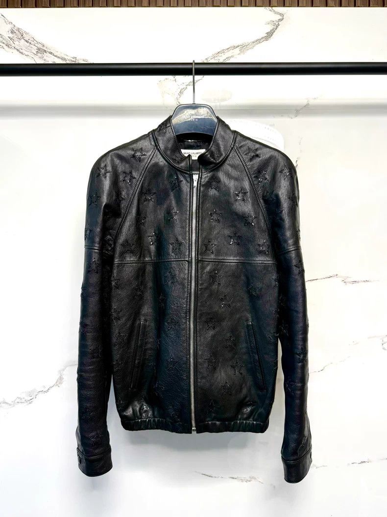Saint Laurent Paris Saint Laurent Leather Jacket with Star Design- DMC Size US S / EU 44-46 / 1 - 1 Thumbnail