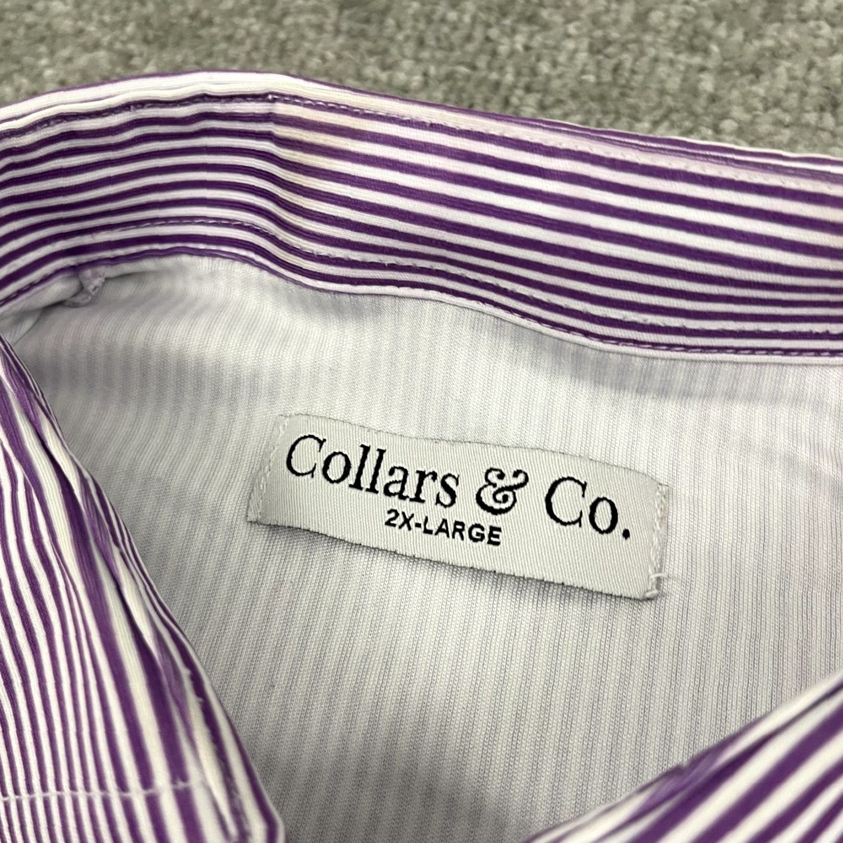 CO Collars & Co Dress Collar Polo Shirt Mens 2XL Purple White Striped Work Size 48R - 2 Thumbnail