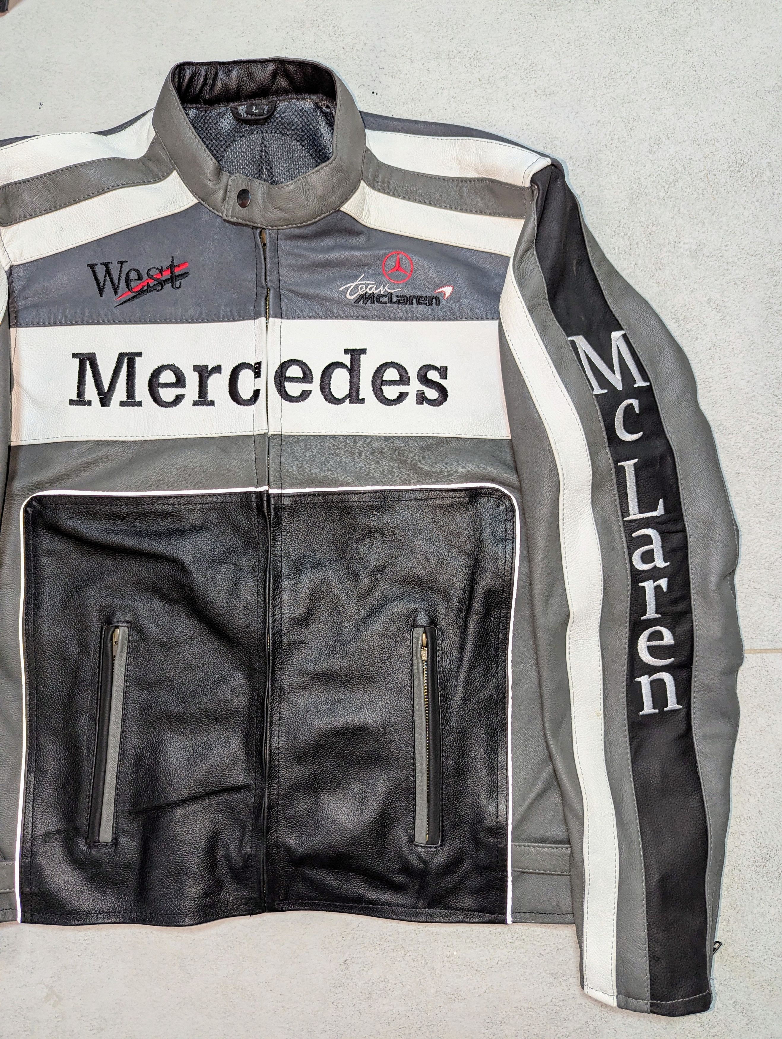 Vintage 🔥 Mercedes-benz RACING LEATHER JACKET RARE STREETWEAR L Size US L / EU 52-54 / 3 - 4 Thumbnail