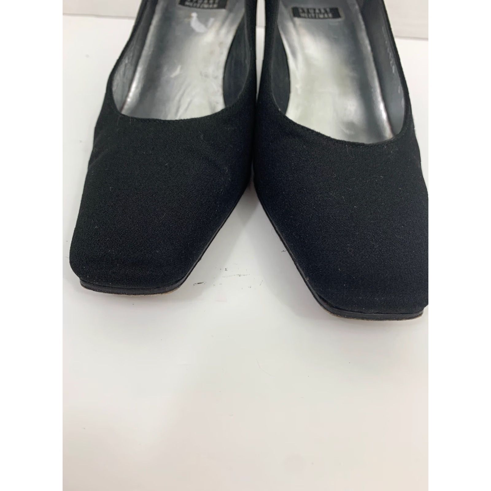 Stuart Weitzman Stuart Weitzman Square Toe Block Heel Womens US 5 Black Fabric Pump Heel Spain Pumps, Classic, Dress, Block, Medium, WomensShoe Size US 5 / IT 35 - 4 Thumbnail