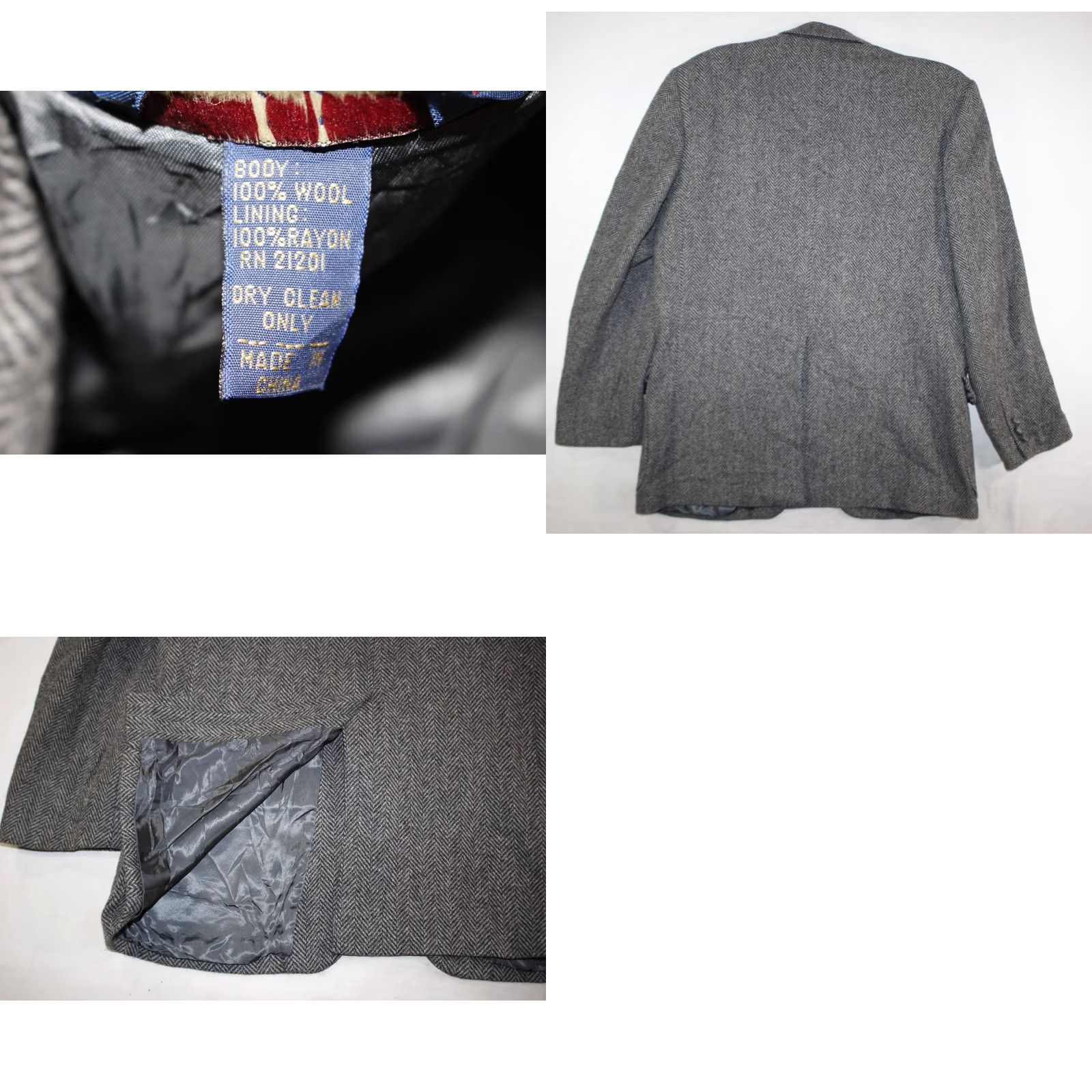 Farah VINTAGE Farah Wolff Blazer Men's 44 R 100% Pure Wool Tweed Herringbone Gray Jacket Size 44R - 9 Thumbnail