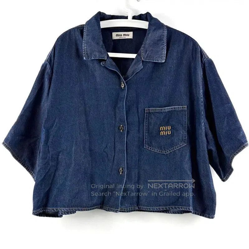 Miu Miu Miu Miu Blue Cotton Shirt for Women . Size XXS / US 00 / IT 34 - 1 Thumbnail