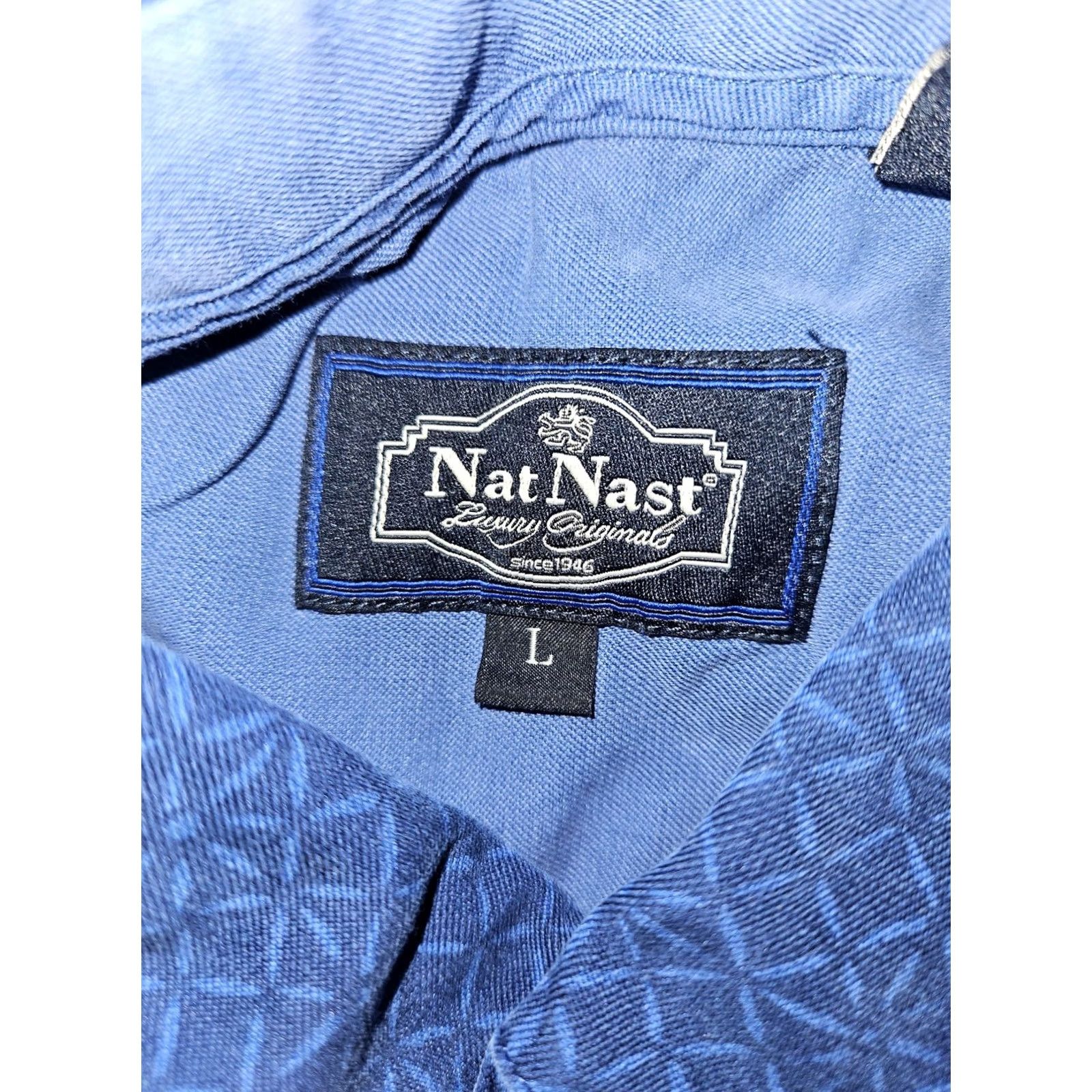 Nat Nast Nat Nast Shirt Mens Large Blue Silk Cotton Geometric Short Sleeve Button Casual Size US L / EU 52-54 / 3 - 2 Thumbnail